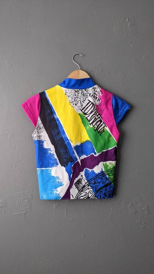 Colour Block Cycling Shirt, Bold Gym Clothes, Upcycled Activewear, Size Small