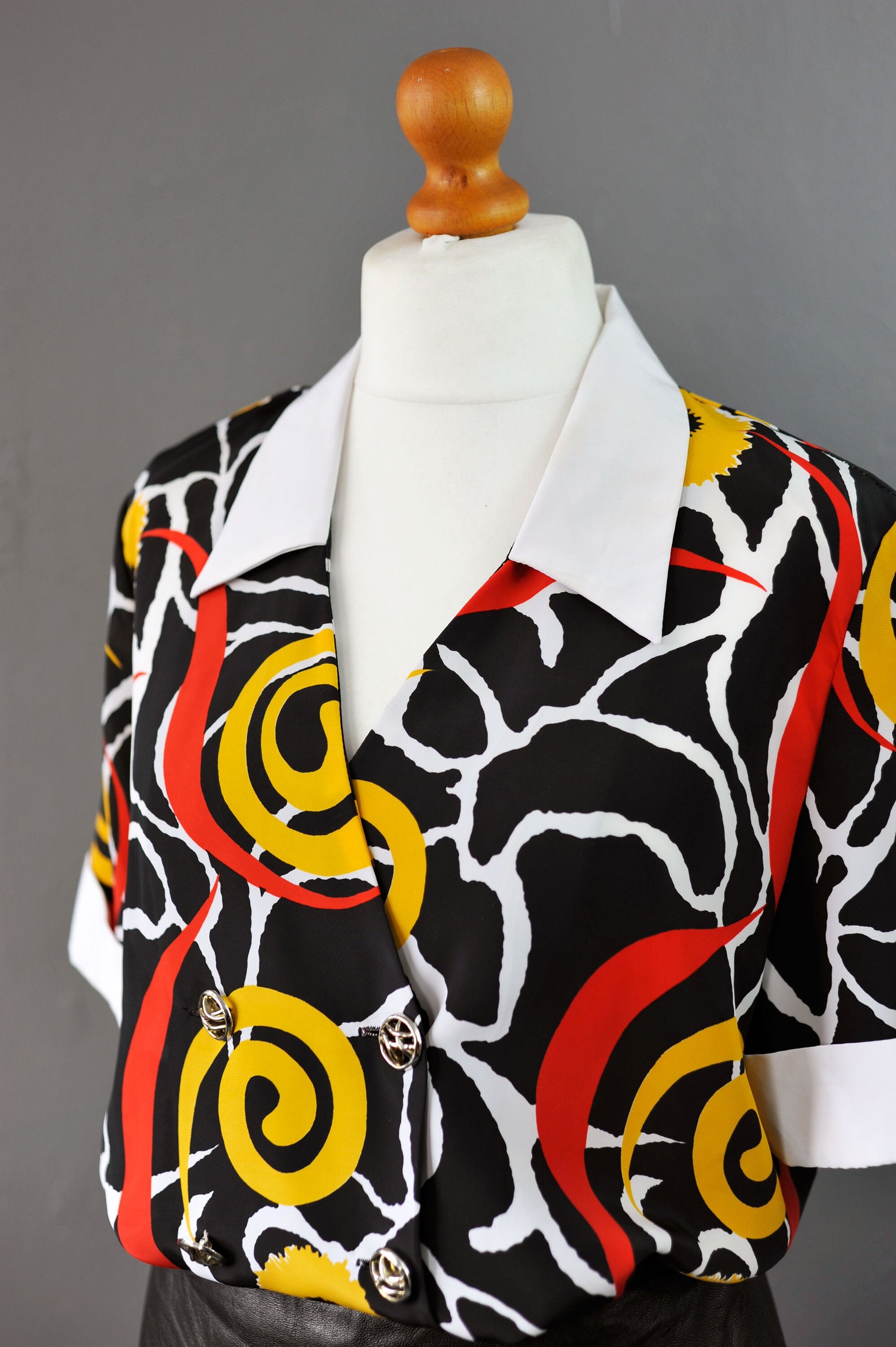 80s Loud Swirl Chiffon Blouse by Louis Daniel, Abstract Doodles Shirt, Size Medium Large