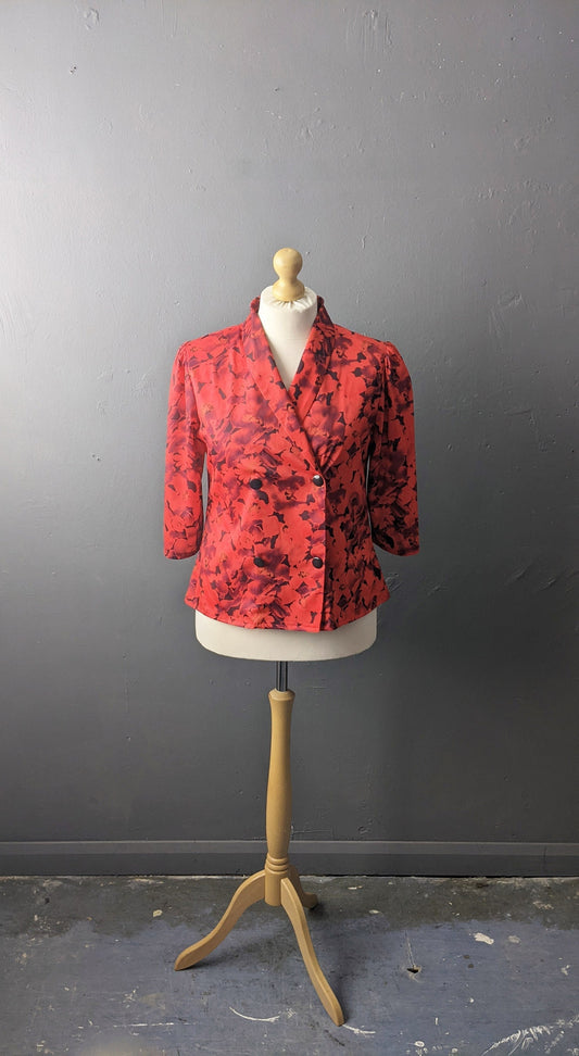 80s Floral Summer Blouse, Double-breasted Shirt, Plus Size Office Wear