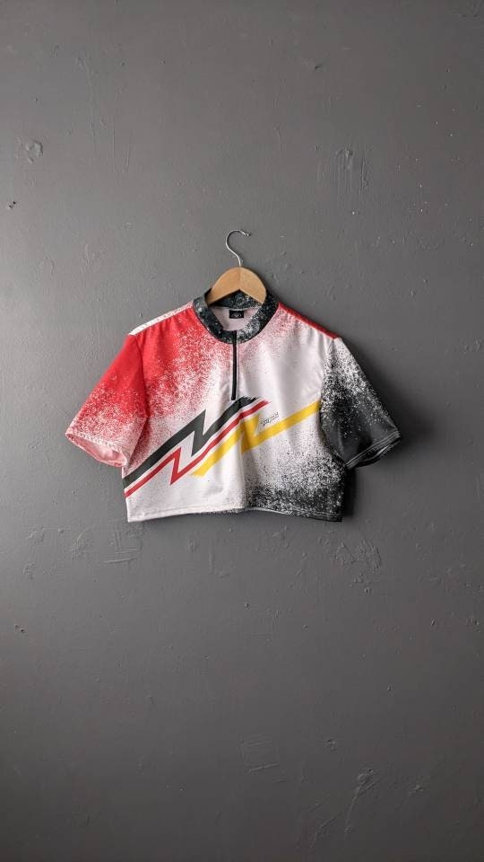 Loose Sporty Crop Top, Reworked Cycling Jersey, Size Small to Medium