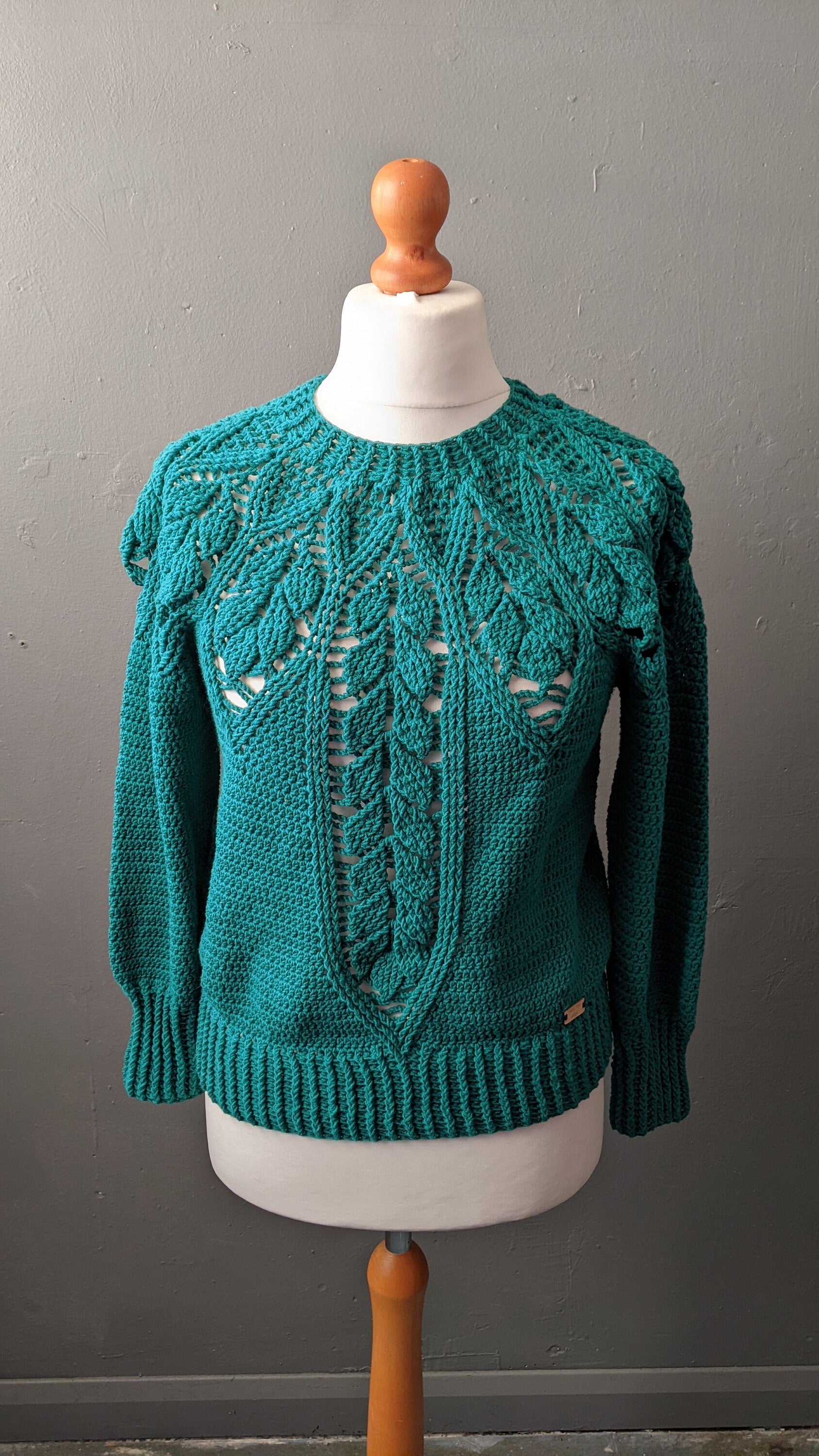 90s Sea Green Crochet Jumper, Size Medium