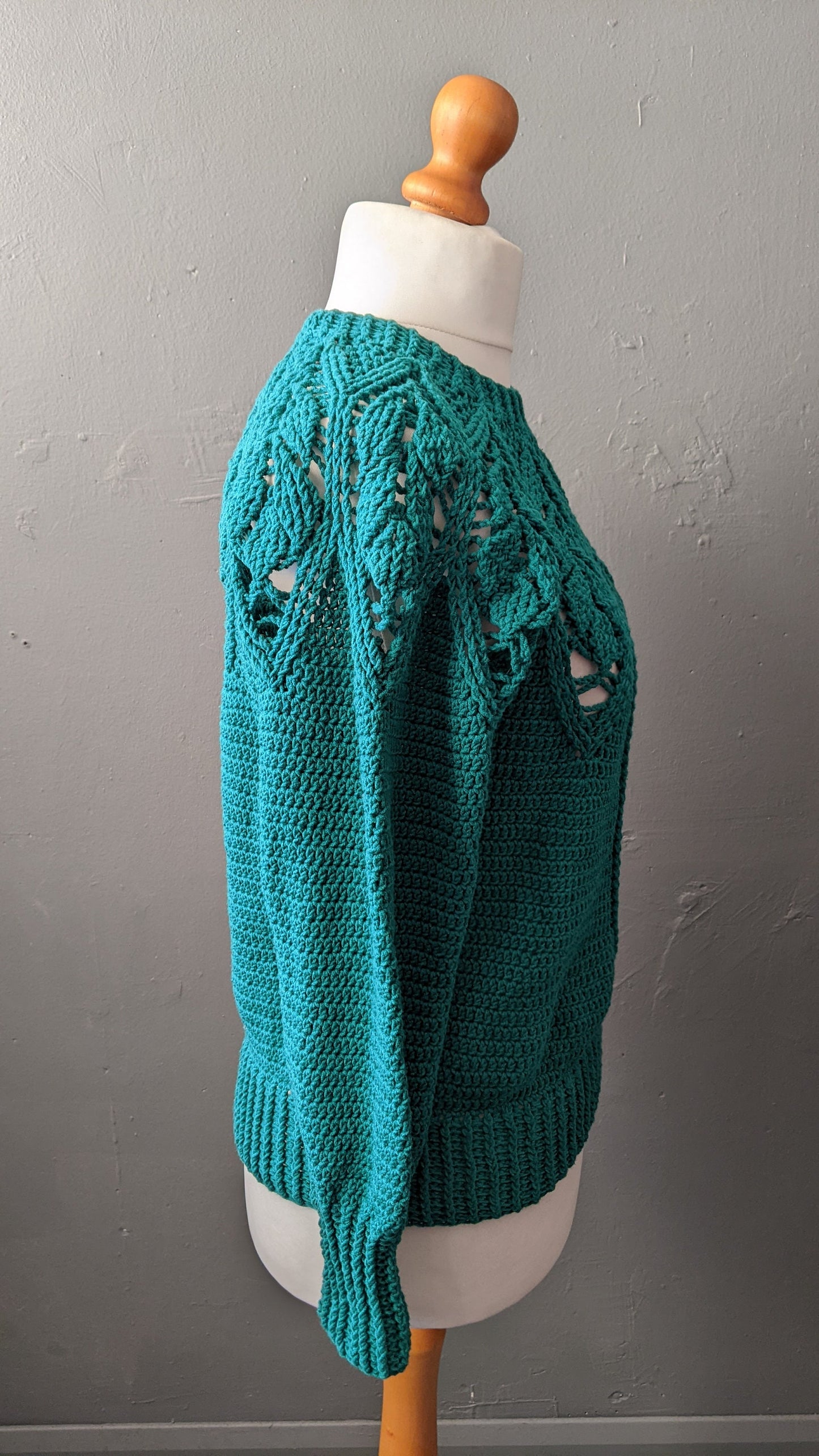90s Sea Green Crochet Jumper, Size Medium