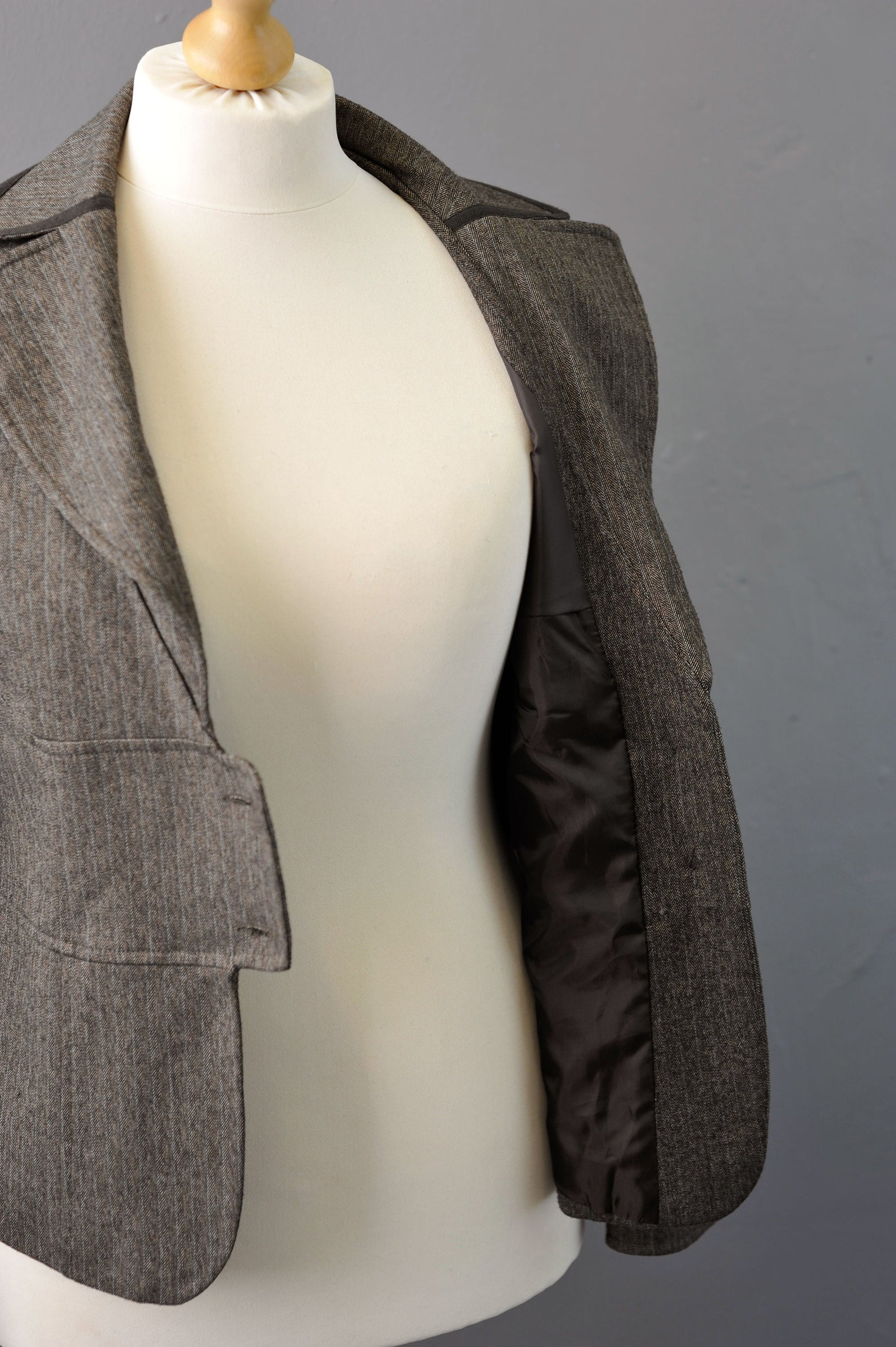 90s Tailored Herringbone Jacket, Avant Garde Steampunk Blazer, Size Medium