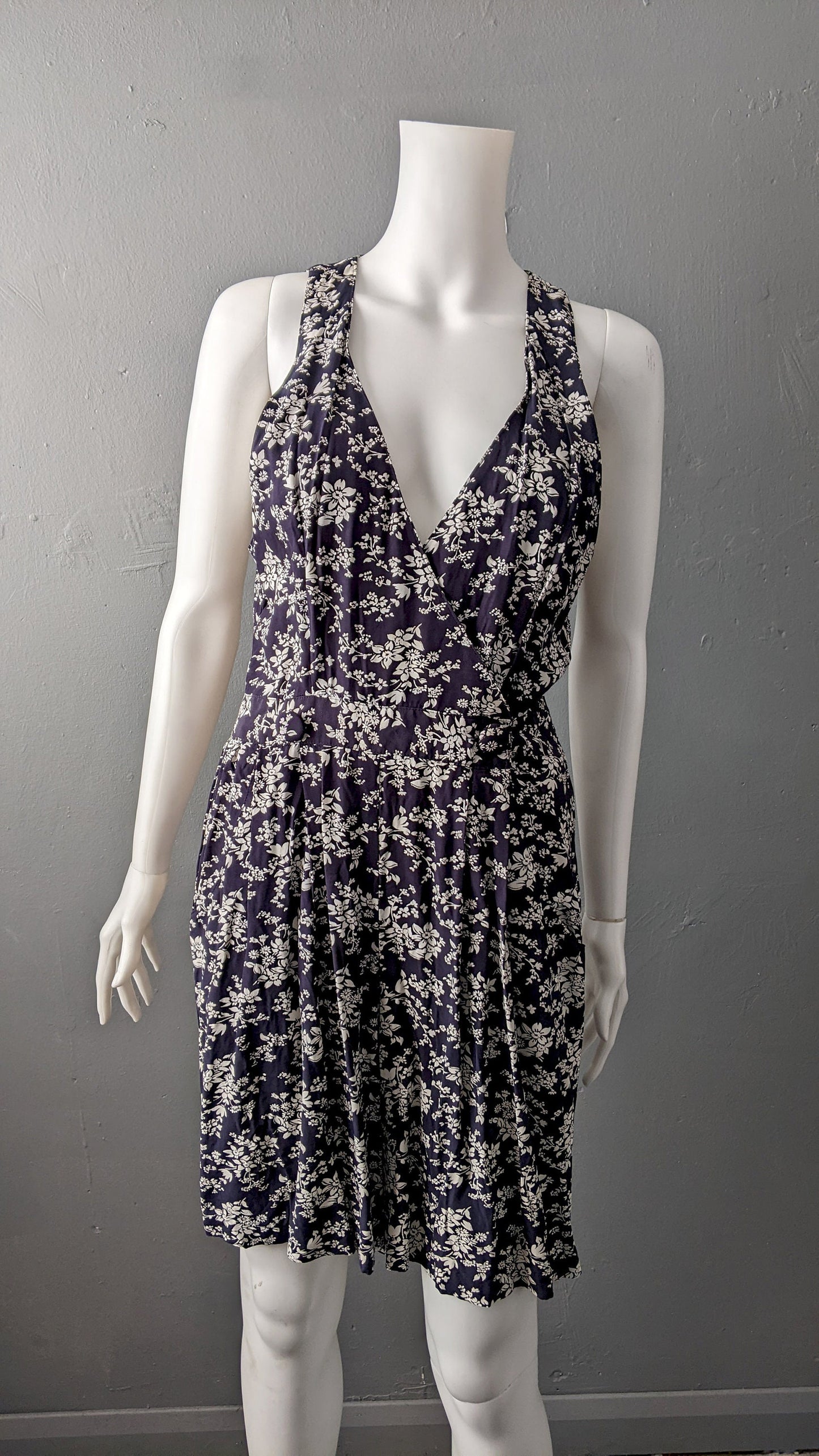 90s Dark Floral Summer Playsuit, Wrap Front Romper, Size Medium