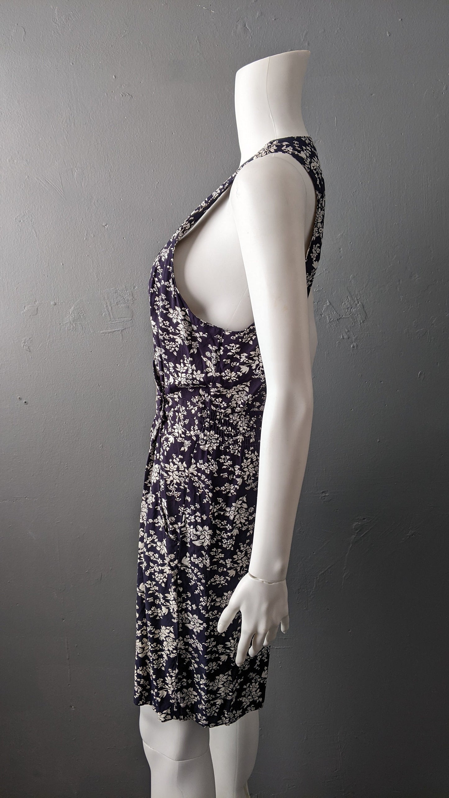 90s Dark Floral Summer Playsuit, Wrap Front Romper, Size Medium