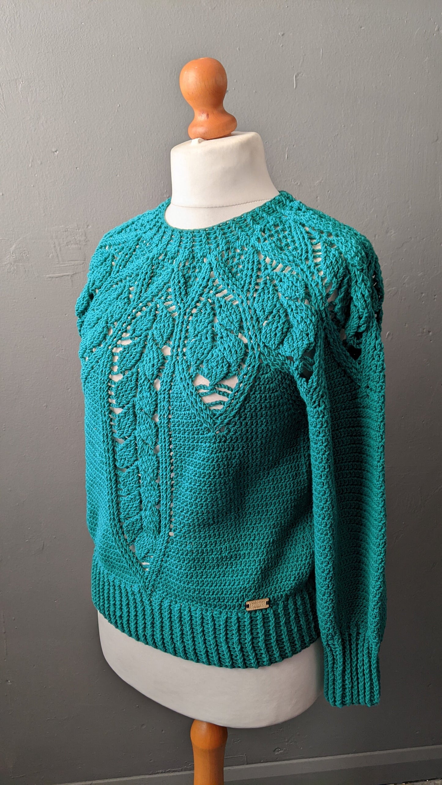 90s Sea Green Crochet Jumper, Size Medium