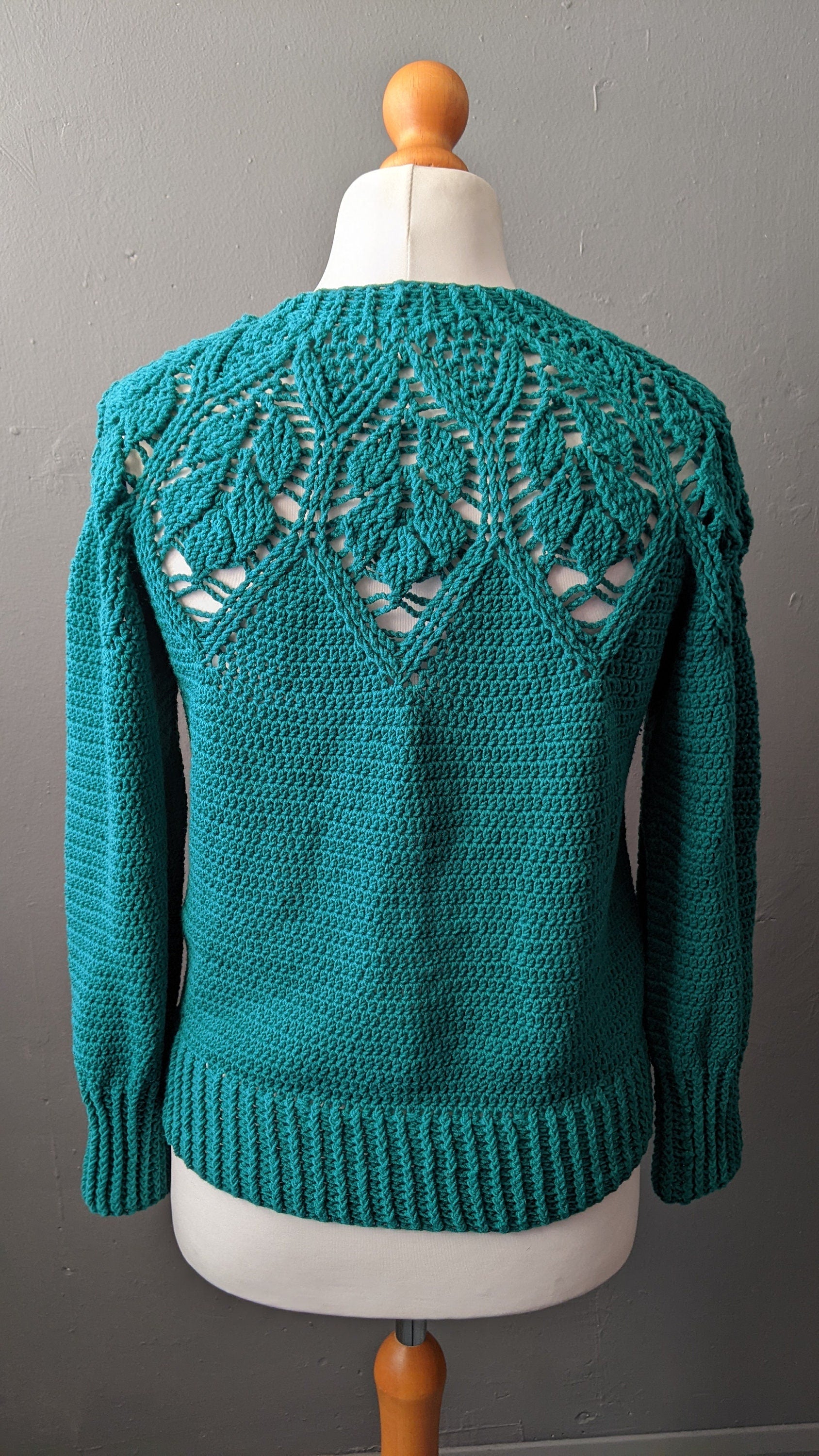 90s Sea Green Crochet Jumper, Size Medium