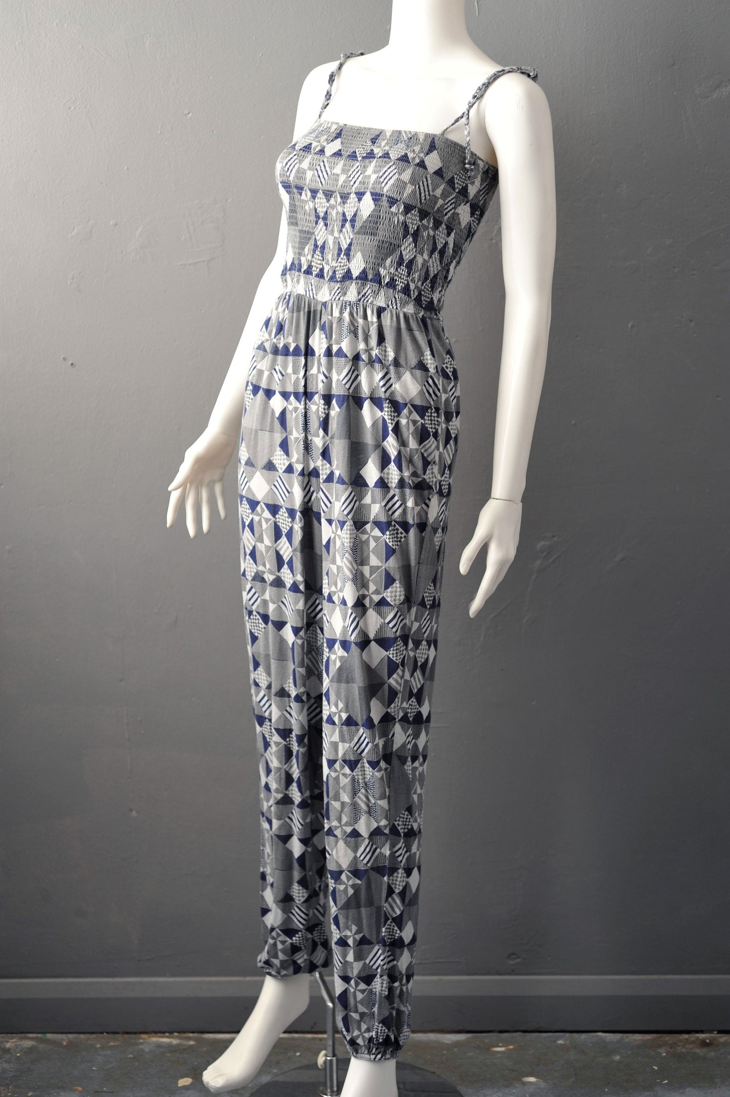 Y2K Summer Jumpsuit, Geometric Diamonds Strappy One Piece, Size Small