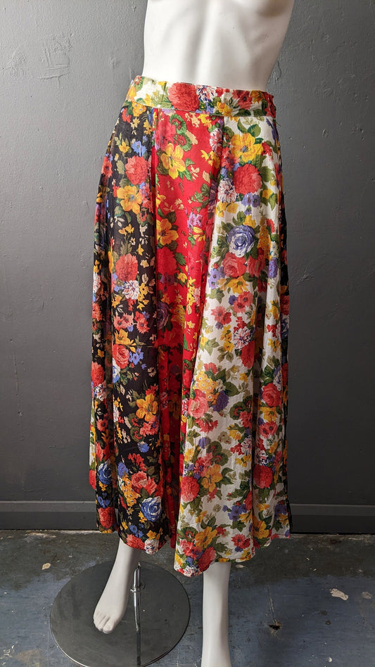 90s Multicoloured Floral Maxi Skirt, Floaty Semi Sheer Summer, Size Small