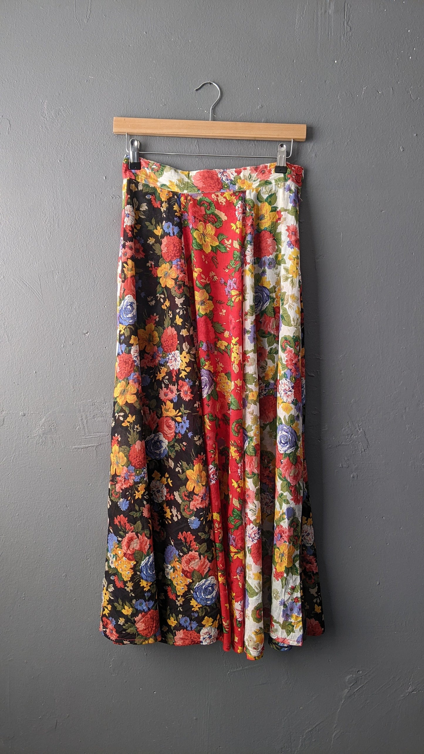 90s Multicoloured Floral Maxi Skirt, Floaty Semi Sheer Summer, Size Small