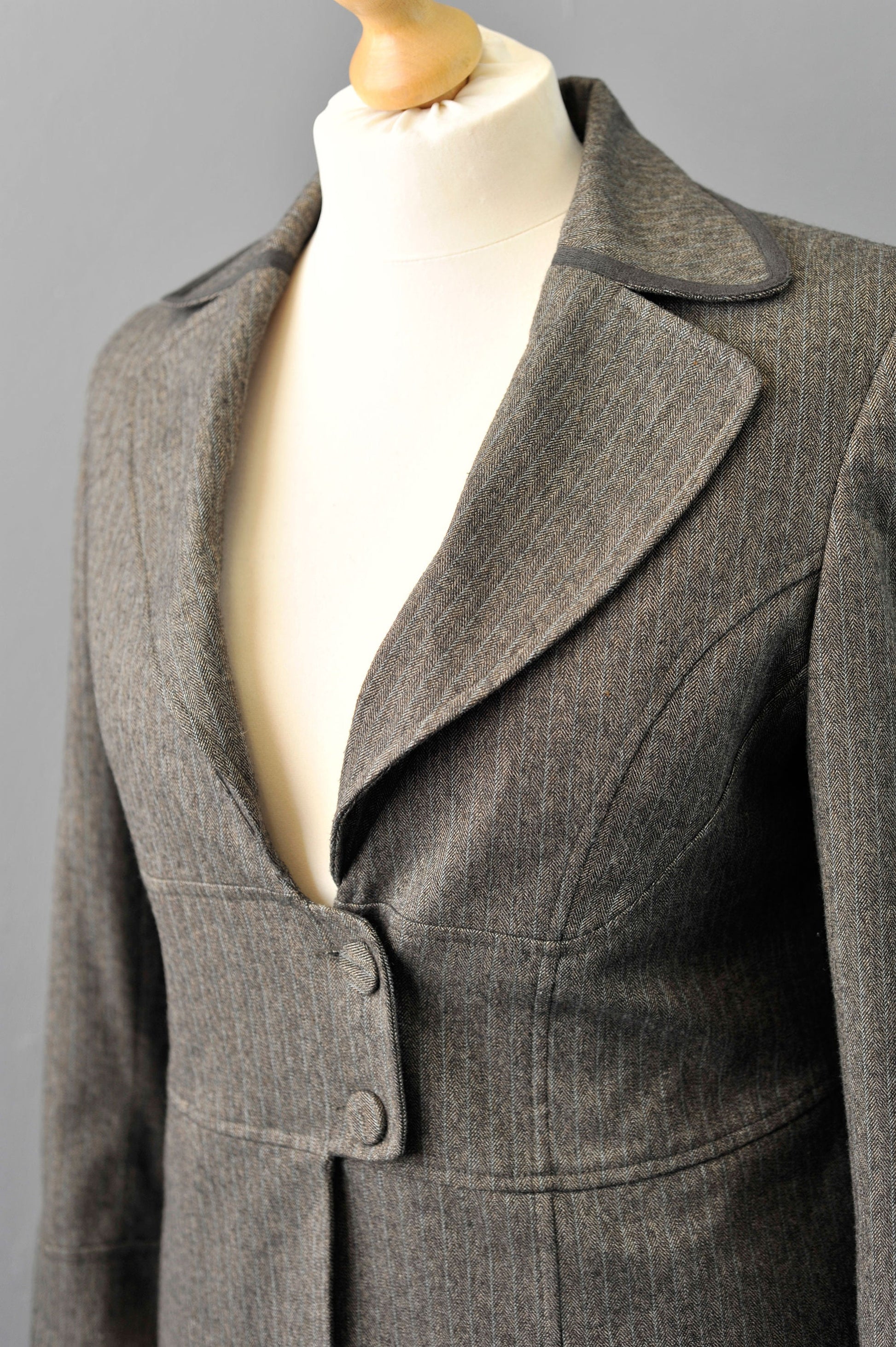 90s Tailored Herringbone Jacket, Avant Garde Steampunk Blazer, Size Medium