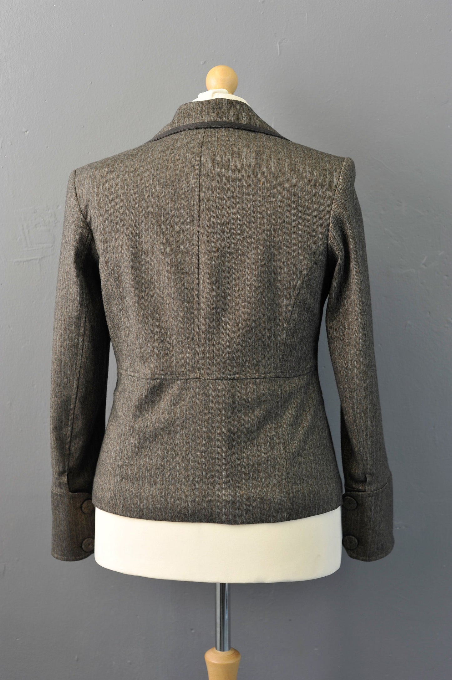 90s Tailored Herringbone Jacket, Avant Garde Steampunk Blazer, Size Medium
