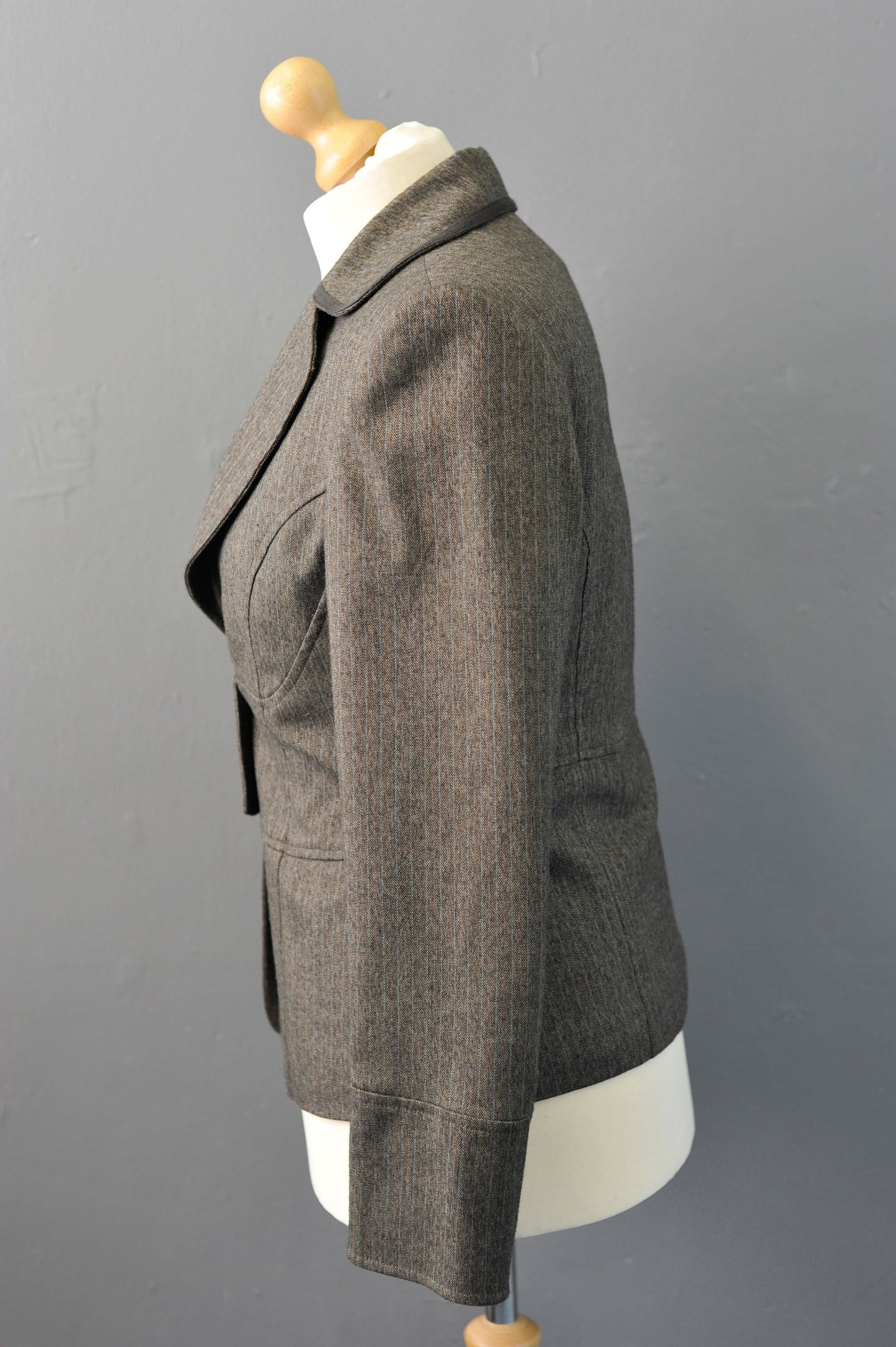 90s Tailored Herringbone Jacket, Avant Garde Steampunk Blazer, Size Medium