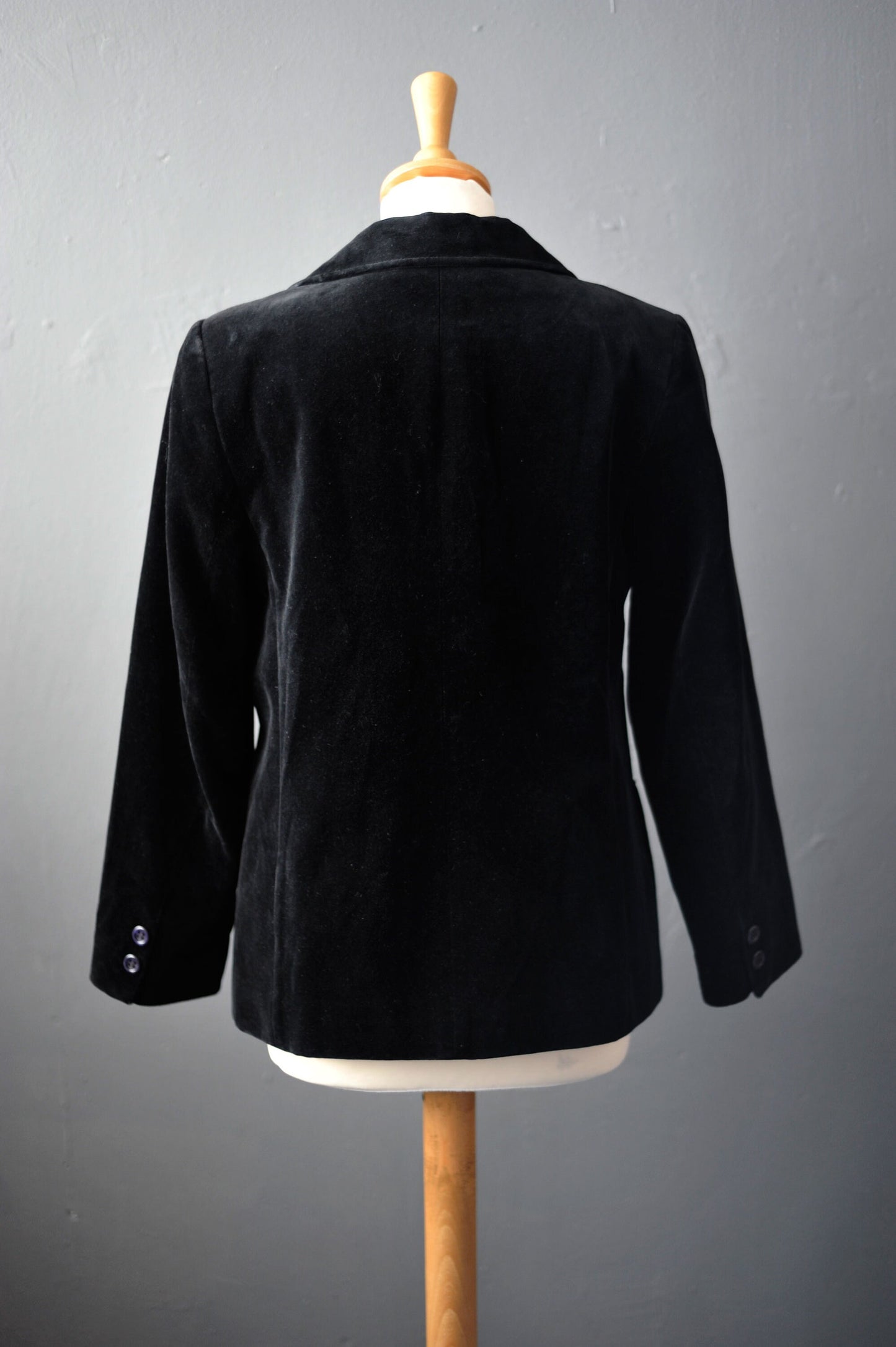 Black Velvet Jacket, Vintage 80s Fitted Boho Blazer, Size Small