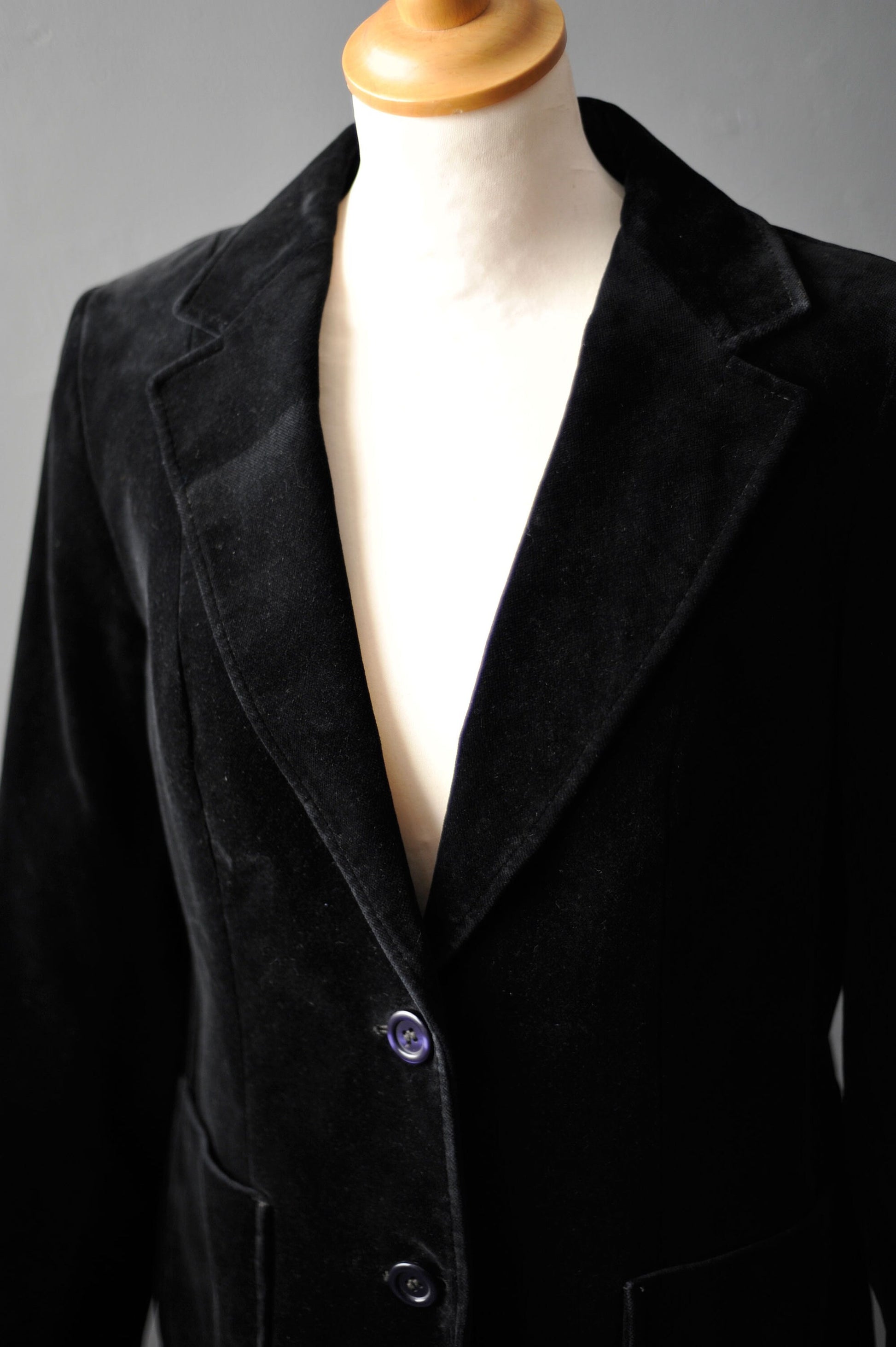 Black Velvet Jacket, Vintage 80s Fitted Boho Blazer, Size Small