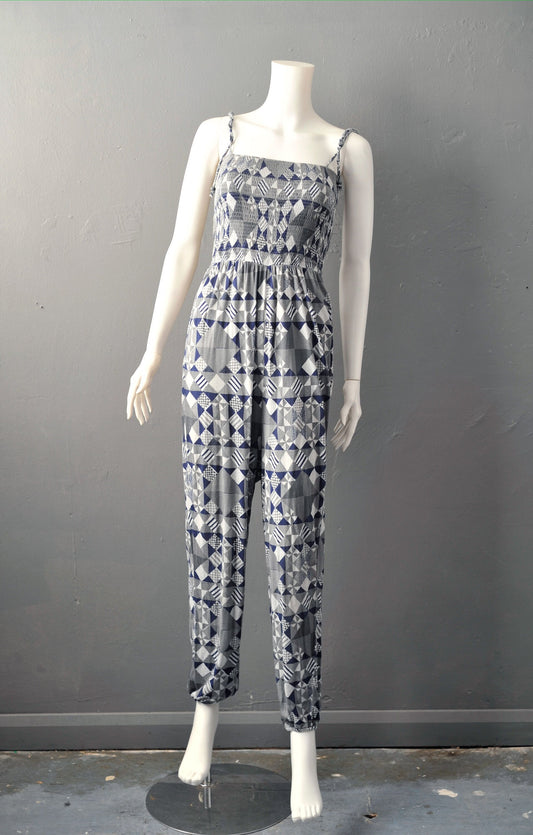 Y2K Summer Jumpsuit, Geometric Diamonds Strappy One Piece, Size Small