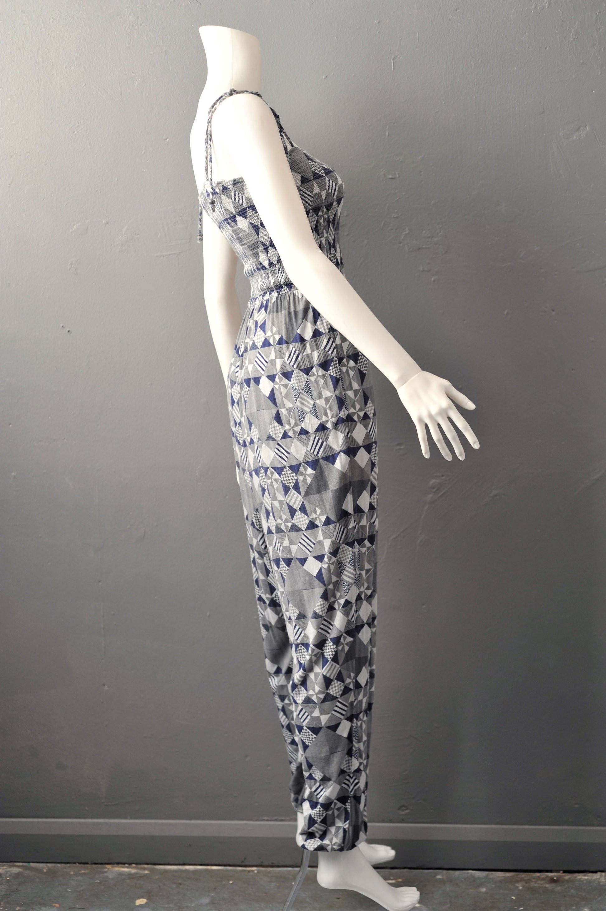 Y2K Summer Jumpsuit, Geometric Diamonds Strappy One Piece, Size Small