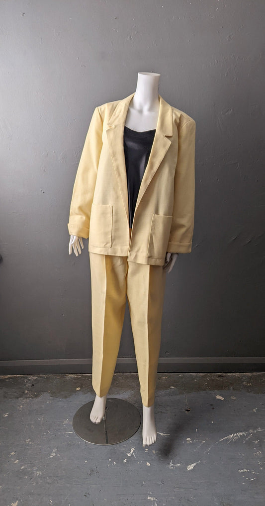 80s Lemon Pastel Leisure Suit, NOS Plus Size Vintage Clothing XL