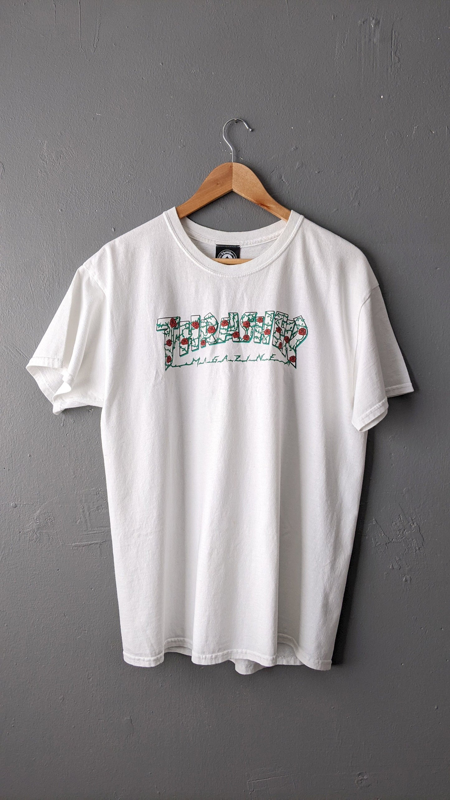Vintage Thrasher Magazine T shirt, Roses Logo, Skateboarding Tee, Size Medium Large