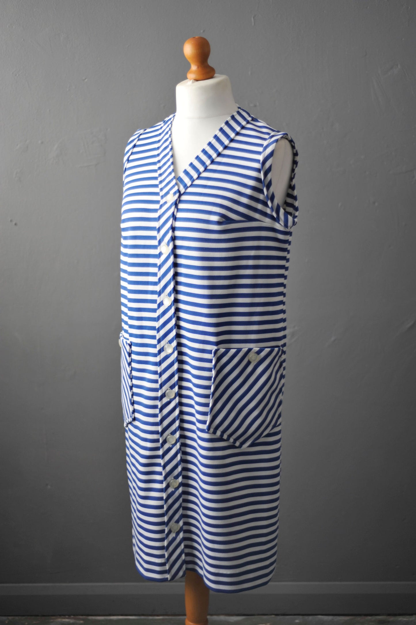 70s Nautical Stripes Dress, Sleeveless Summer Plus Size Vintage