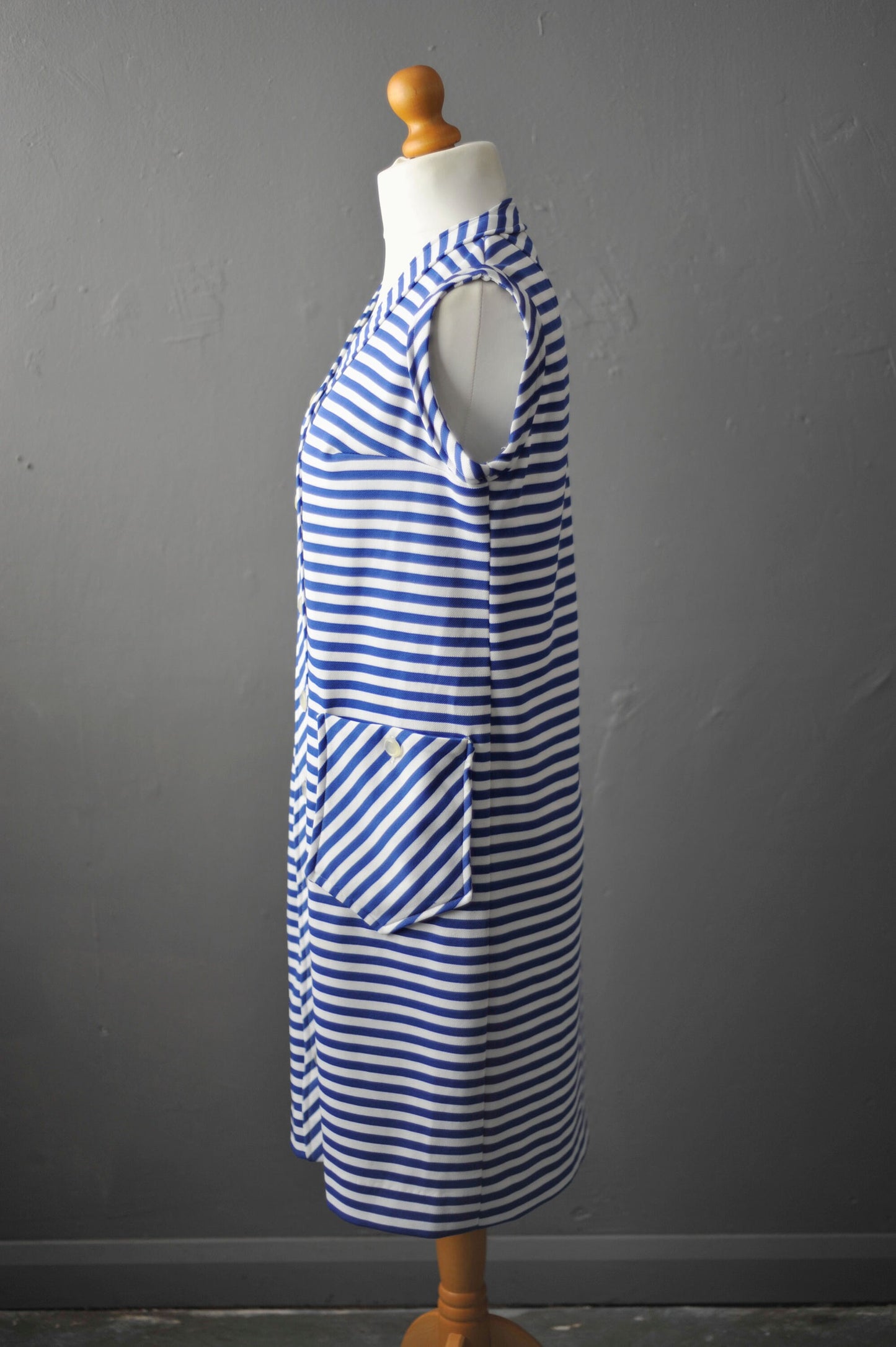 70s Nautical Stripes Dress, Sleeveless Summer Plus Size Vintage