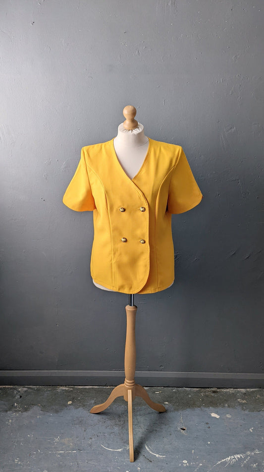 90s Short Sleeve Summer Blazer, Double Breasted Jacket, XL Plus Size