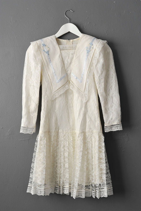 Girls Gunne Sax Lace Dress by Jessica McClintock, 80s Victoriana Edwardian Style