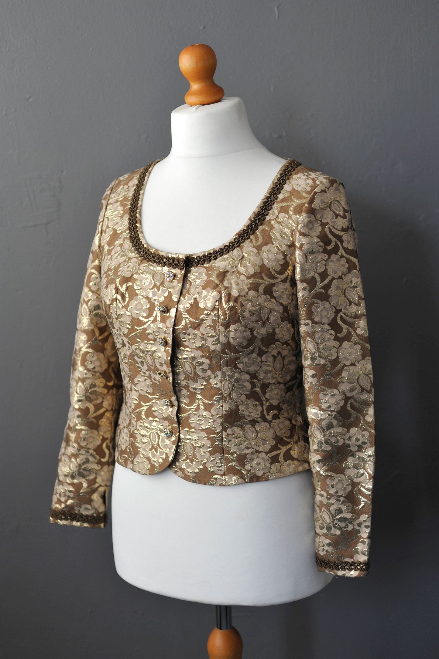 Metallic Brocade Trachten Jacket by Heller Sport, Alpine Oktoberfest Glam, Size Medium