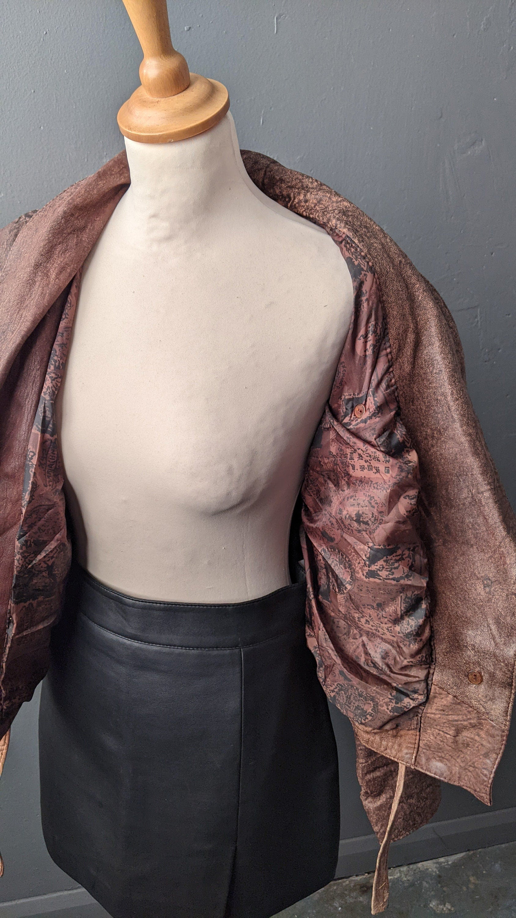 Vintage 80s Leather Coat, Eighties Dystopia Laced Biker Jacket, Size Small Medium