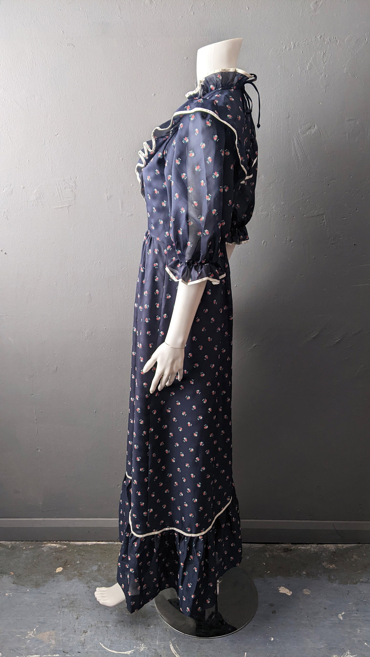 80s Frilly Prairie Maxi Dress by E + M Augustat, Boho Victoriana, Size Small