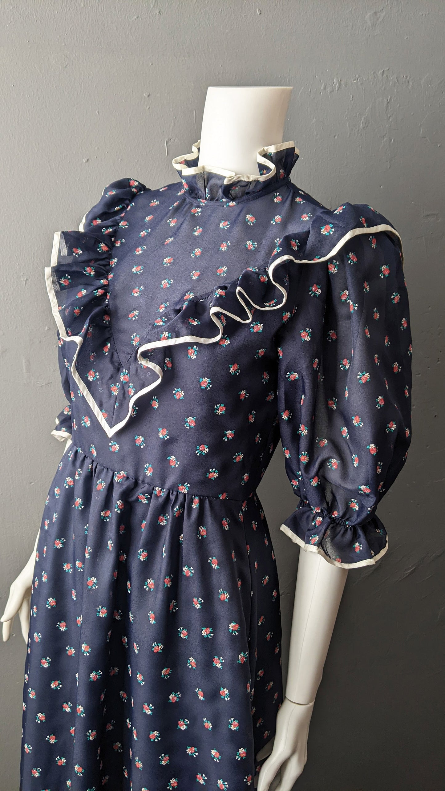 80s Frilly Prairie Maxi Dress by E + M Augustat, Boho Victoriana, Size Small
