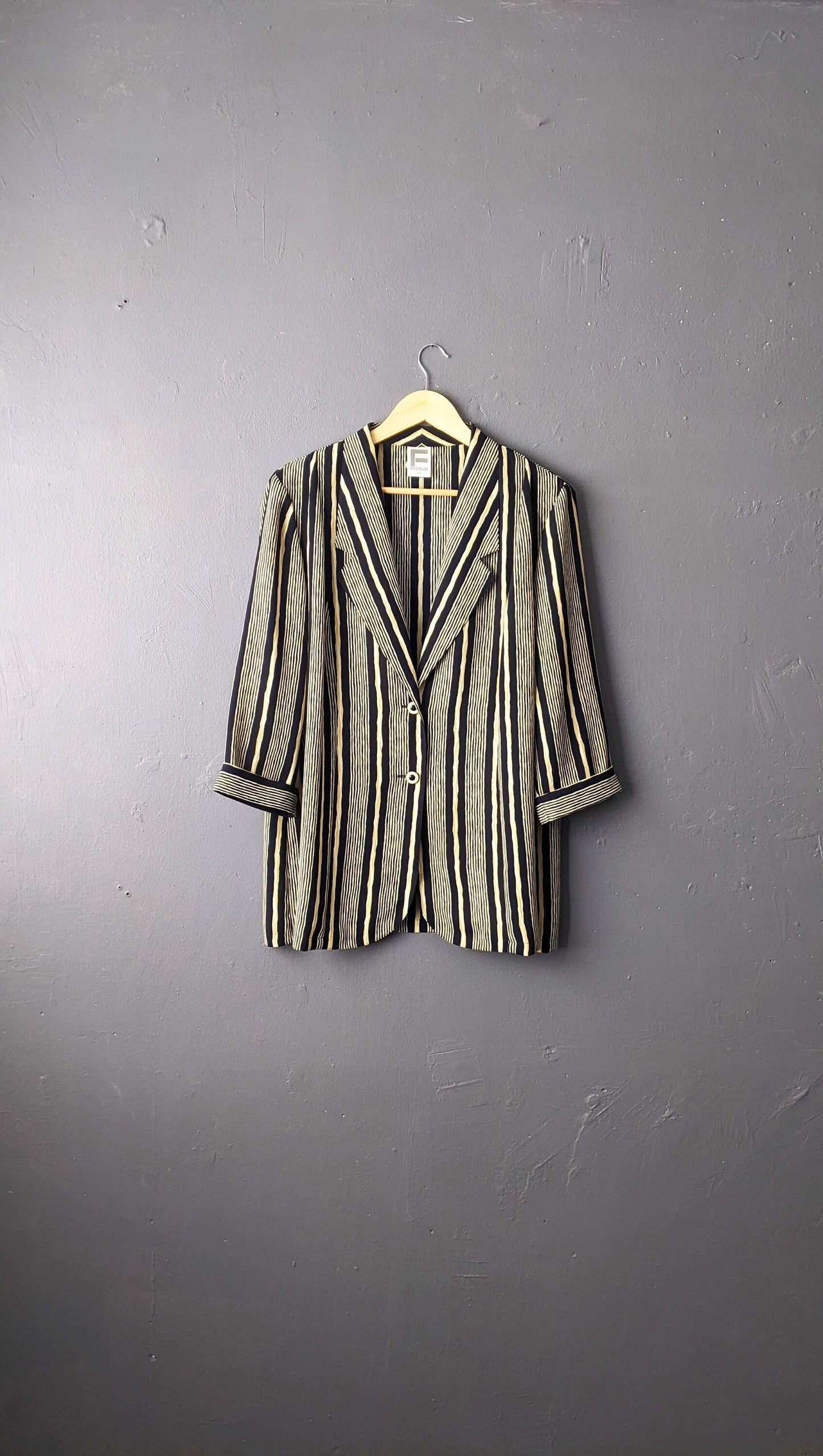 80s Vertical Striped Blazer, Lightweight Summer Jacket, Plus Size XL