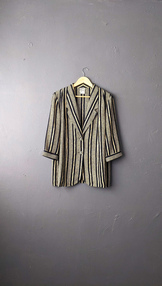 80s Vertical Striped Blazer, Lightweight Summer Jacket, Plus Size XL