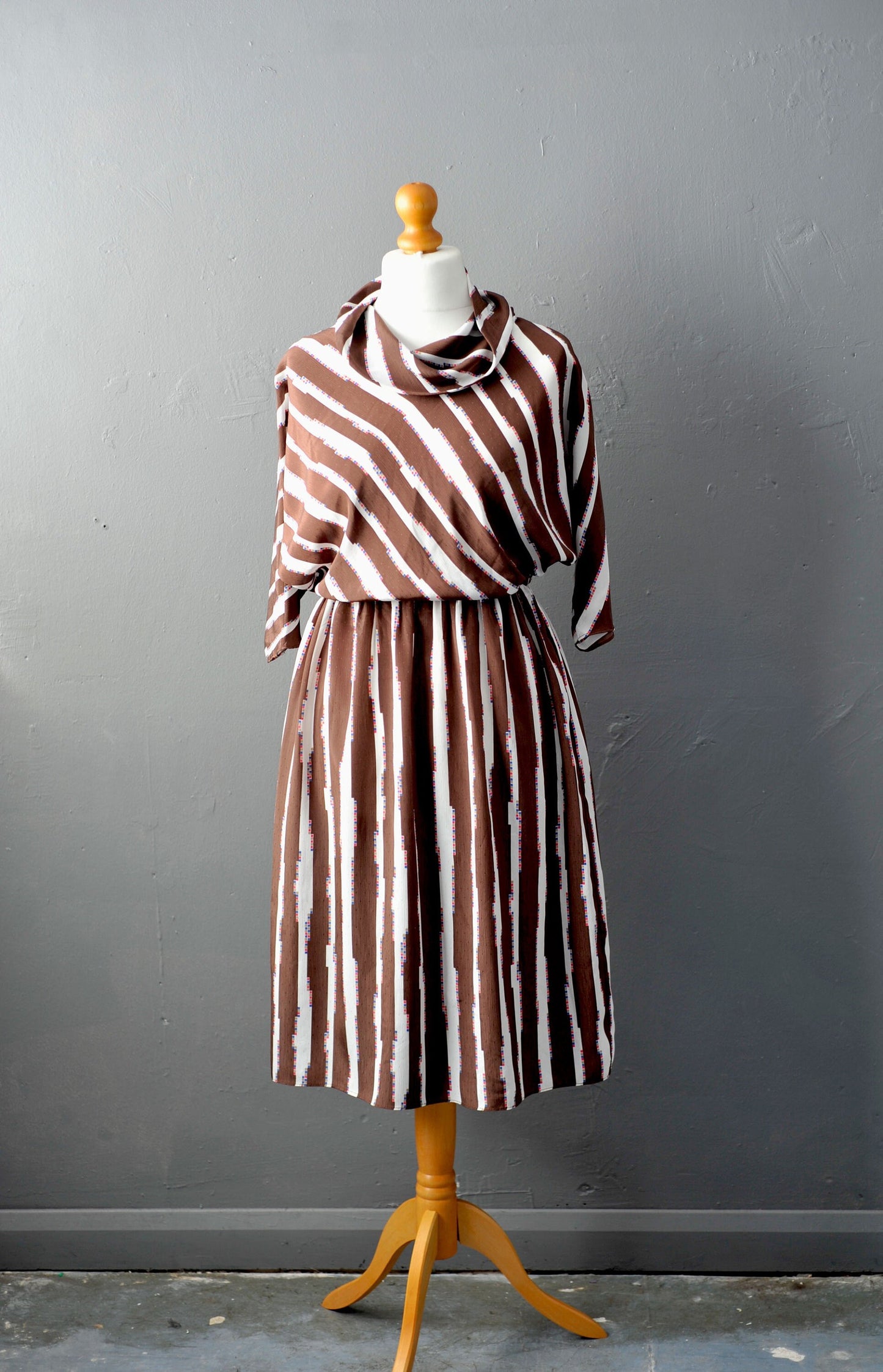 80s Cowl Batwing Dress by Orite, Loose Diagonal Stripes Tunic Dress, Size Small