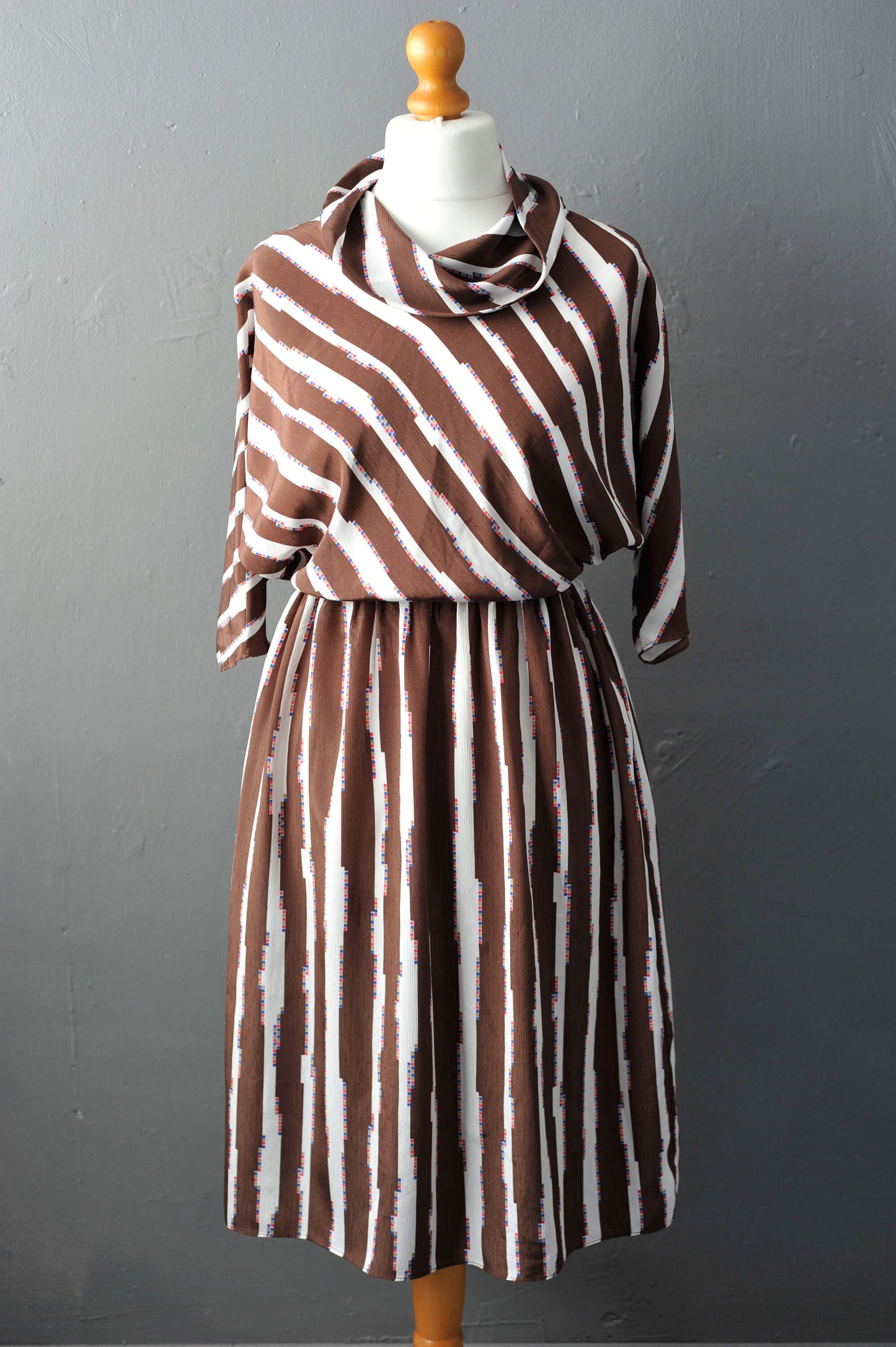 80s Cowl Batwing Dress by Orite, Loose Diagonal Stripes Tunic Dress, Size Small