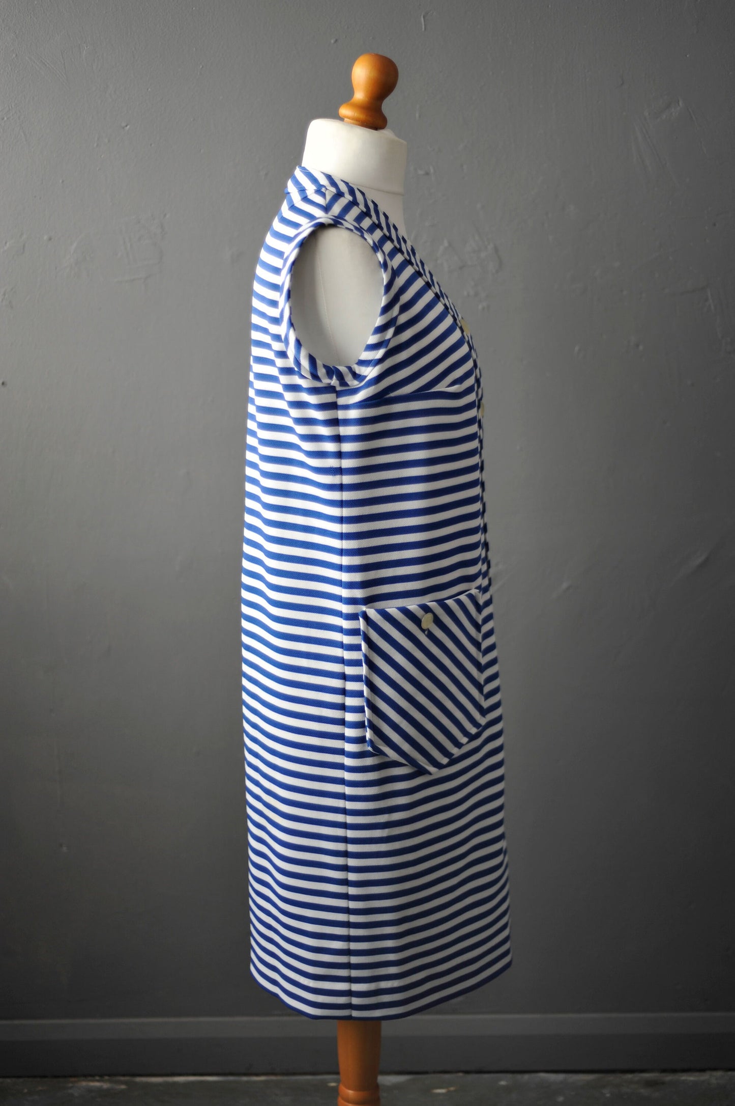 70s Nautical Stripes Dress, Sleeveless Summer Plus Size Vintage