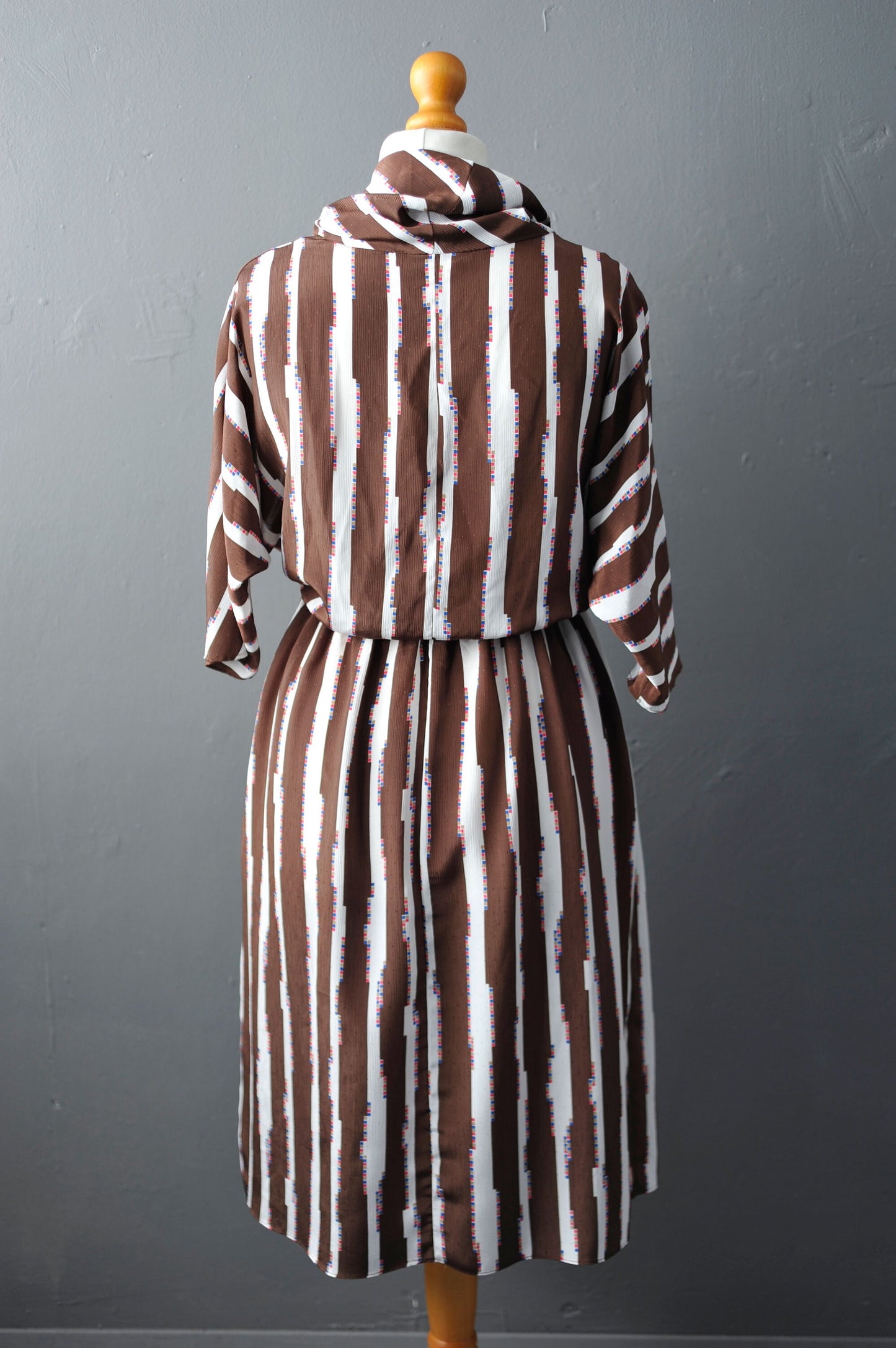 80s Cowl Batwing Dress by Orite, Loose Diagonal Stripes Tunic Dress, Size Small