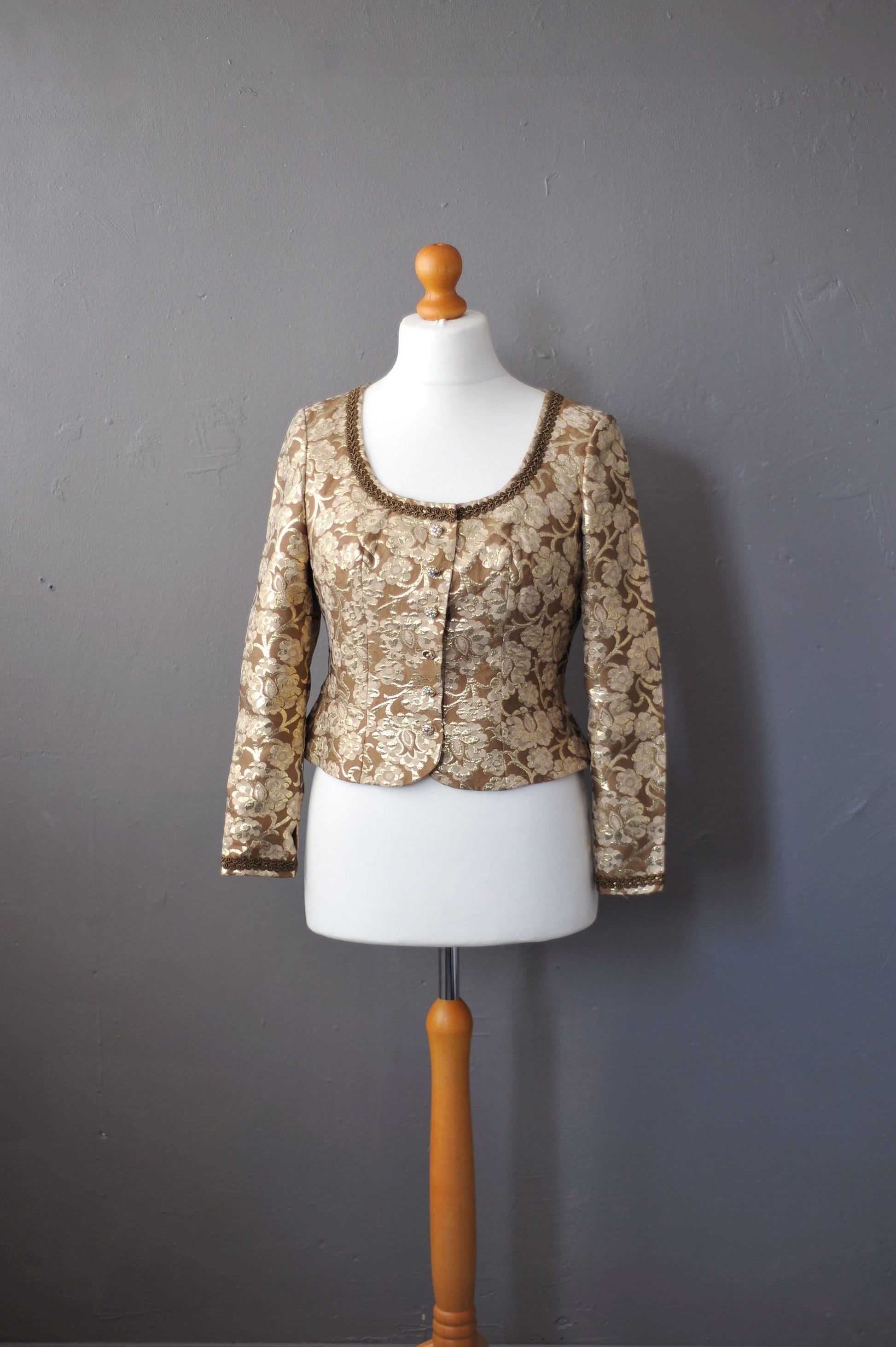 Metallic Brocade Trachten Jacket by Heller Sport, Alpine Oktoberfest Glam, Size Medium