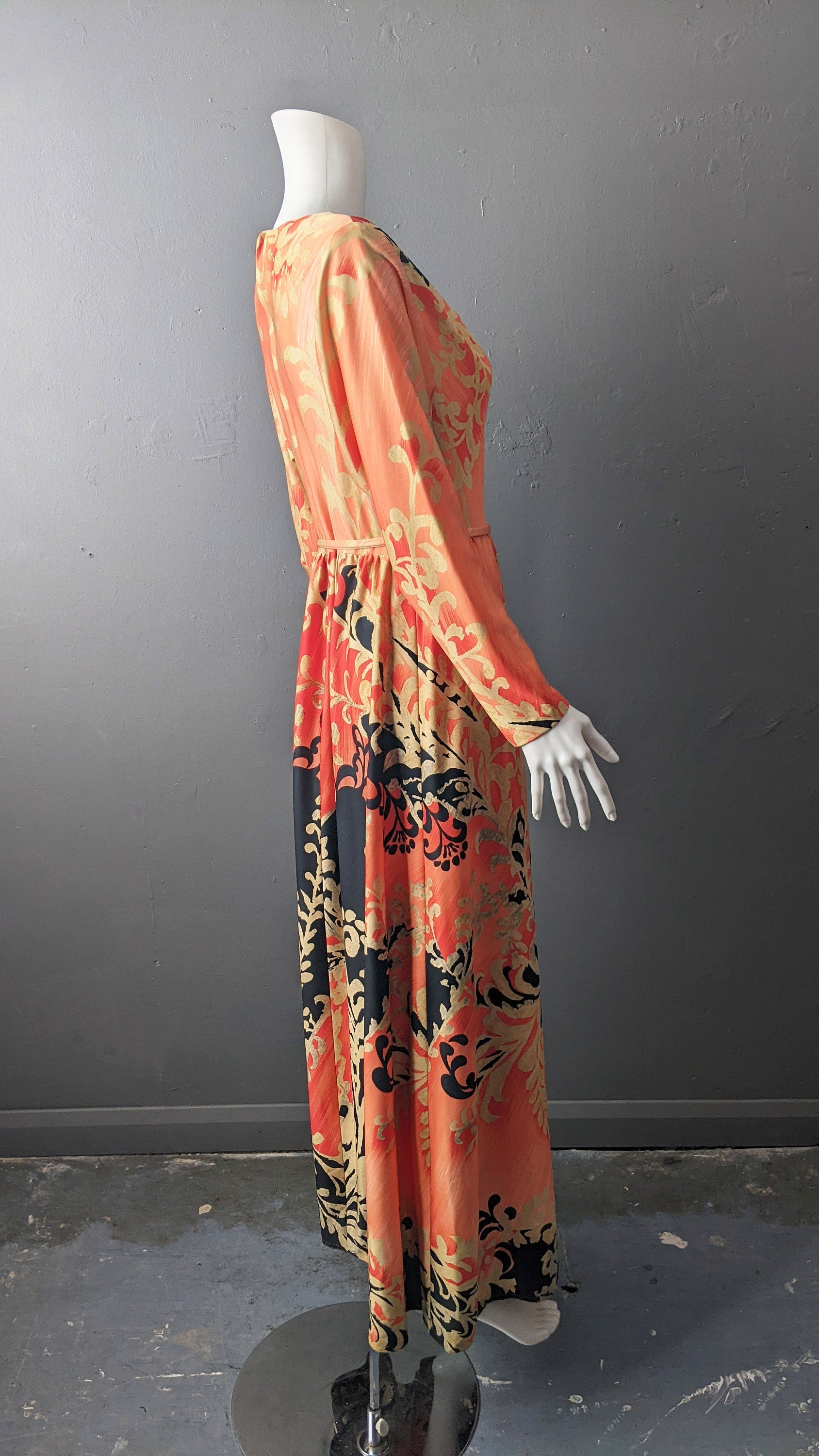 70s Cowl Neck Maxi Dress by Clive Byrne, Seventies Bohemian, Size Small Medium