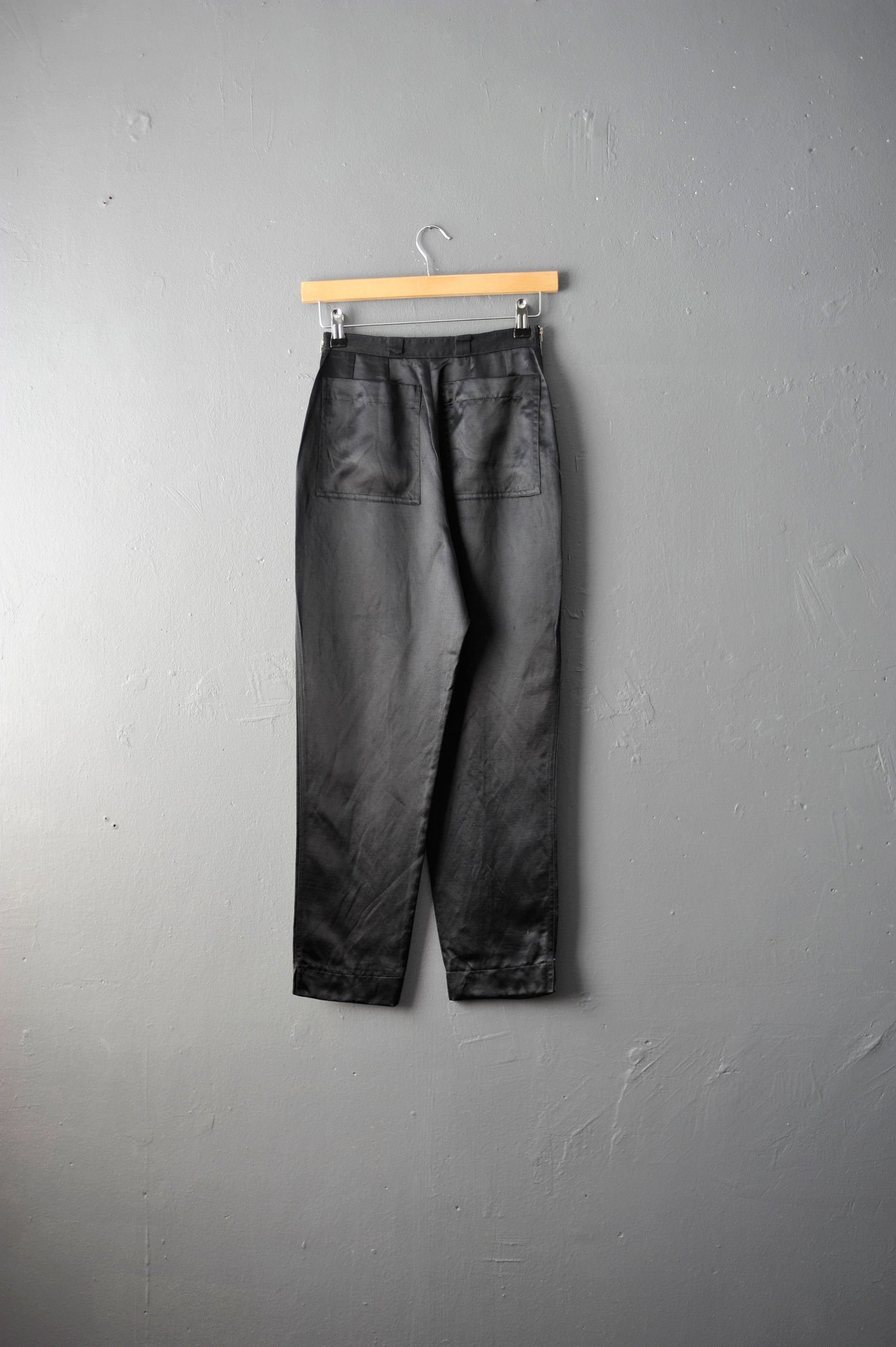 90s Black Satin Capri Trousers by Michel Klein, Size Petite