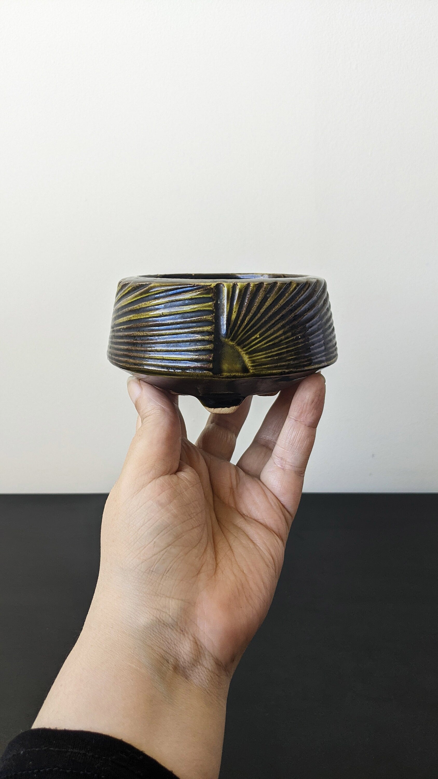 Mid Century Ceramic Mini Planter by Vetter Keramik, West German Geometric Brutalist Pottery Bowl