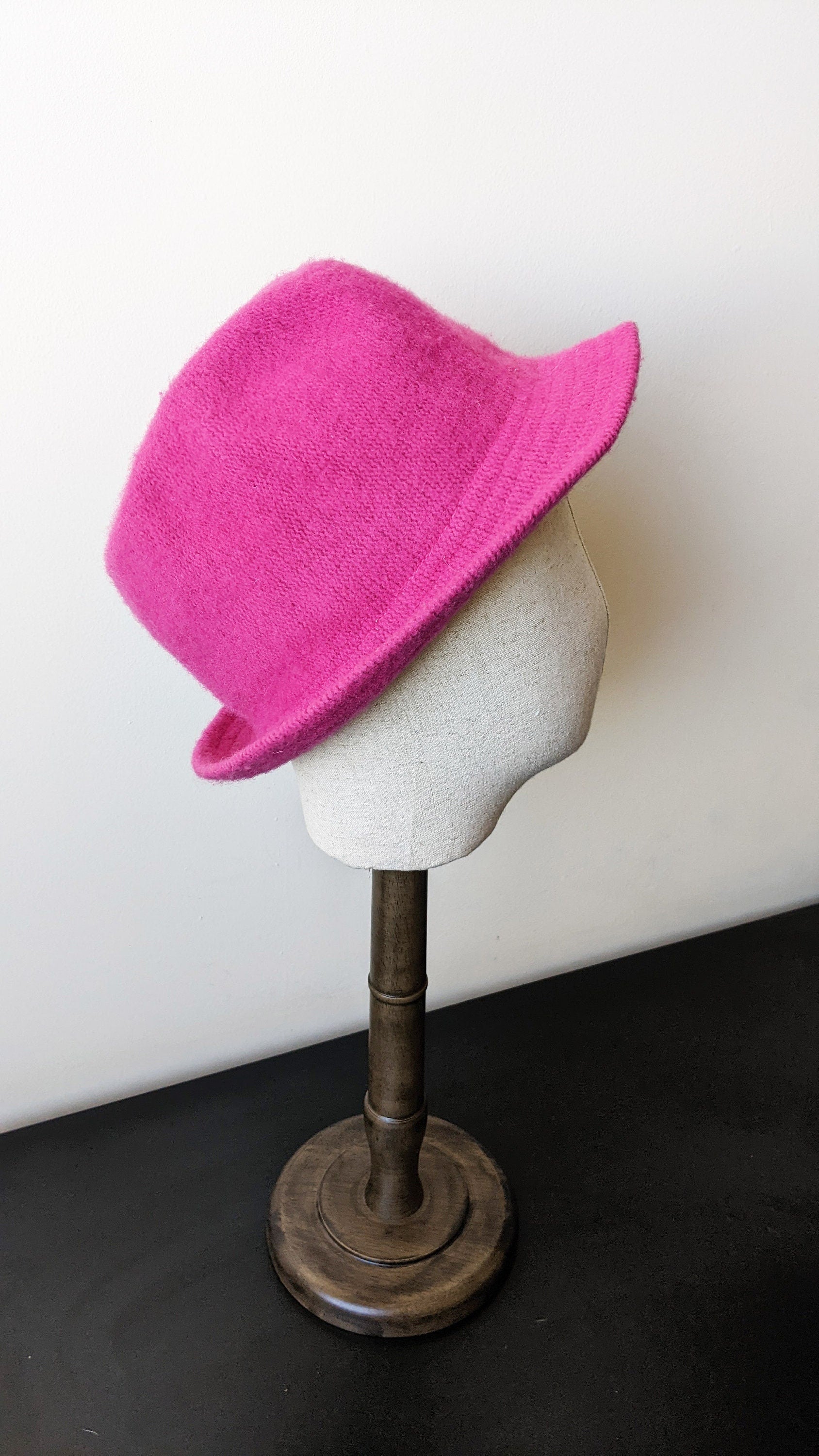 90s Fluffy Wool Fedora Hat, Bright Pink Headwear, Size Medium