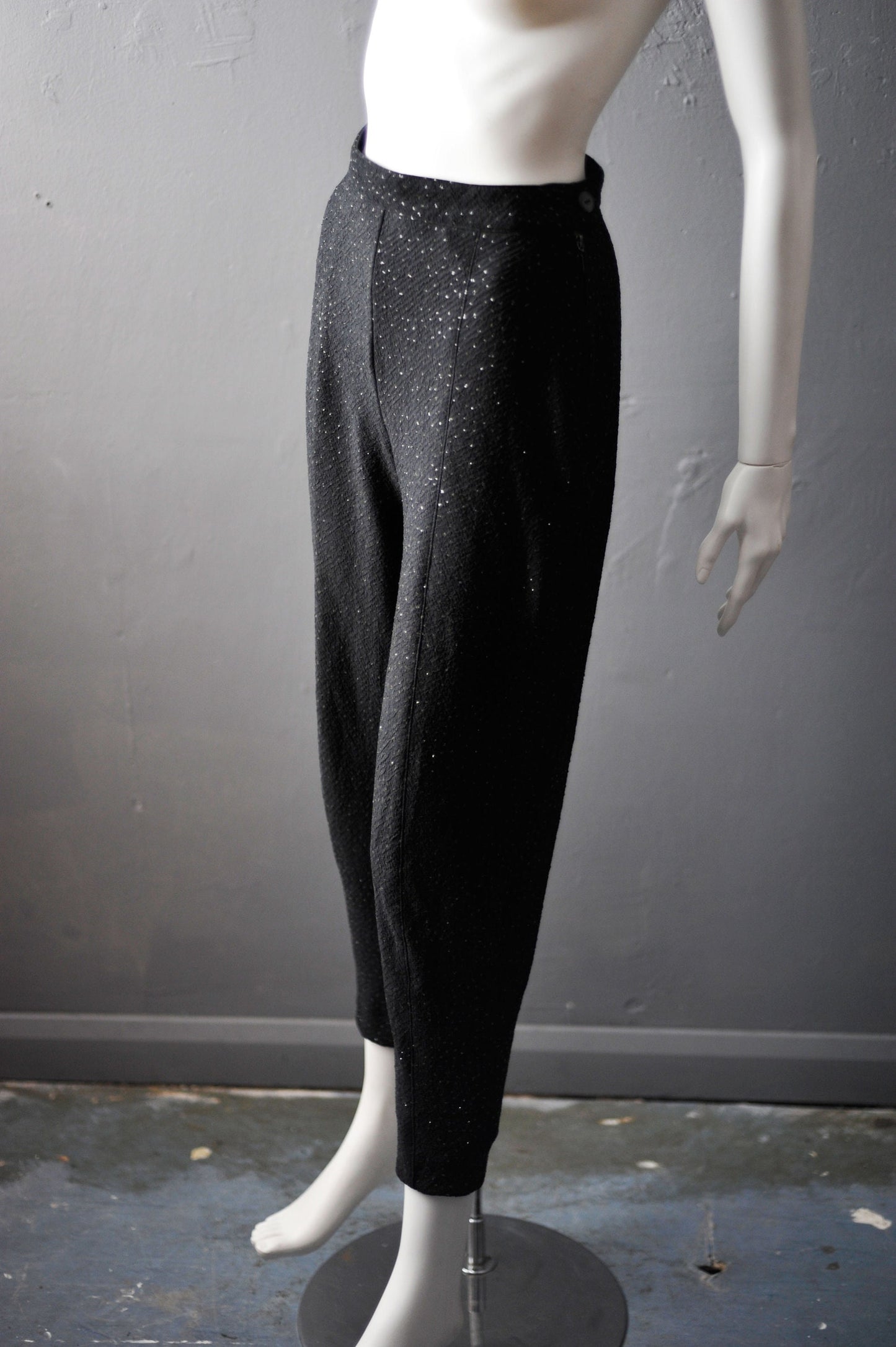 90s Sparkly Sequin Cropped Trousers by Lesvil, Tapered Fit, Size Small