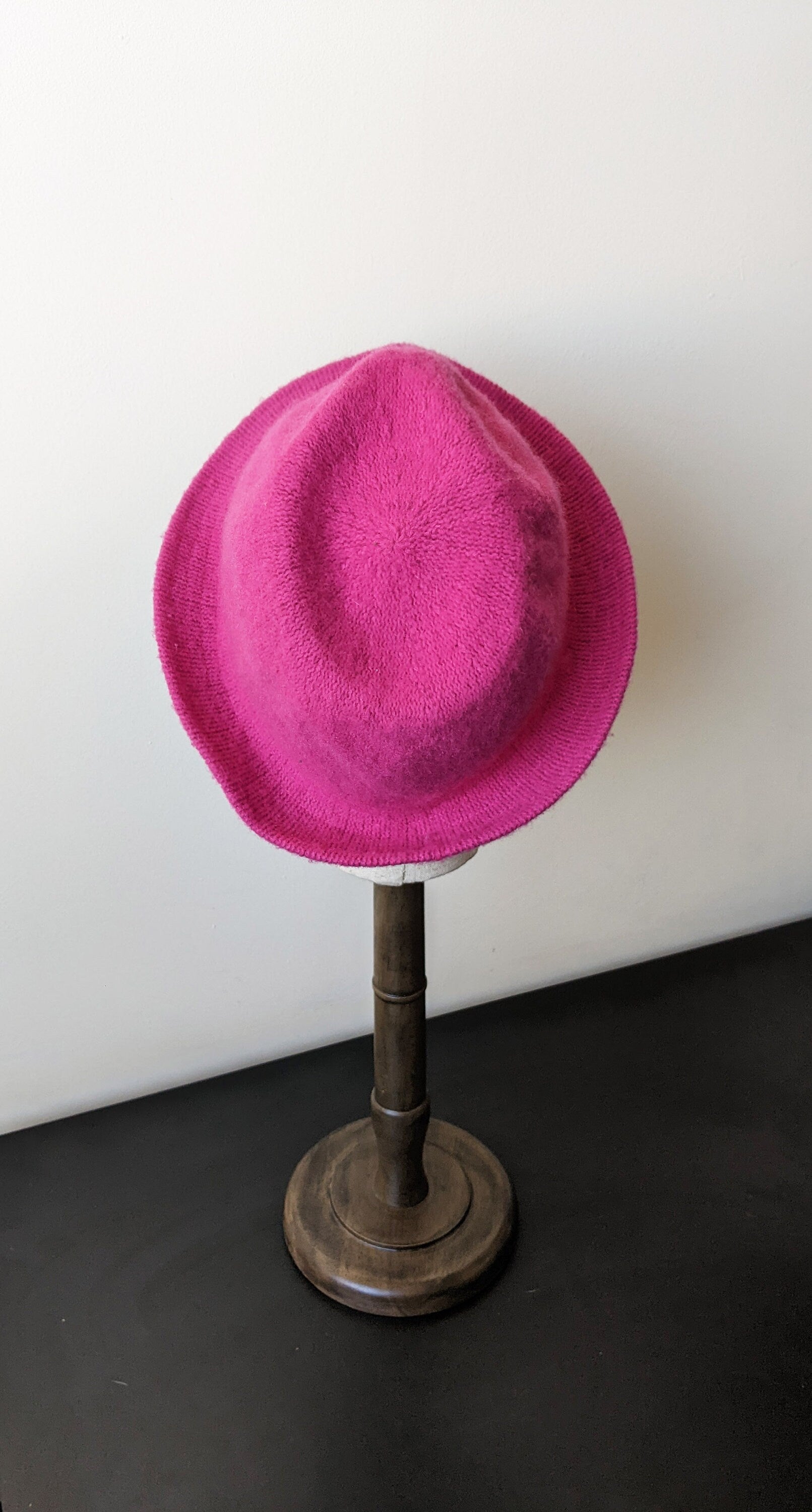 90s Fluffy Wool Fedora Hat, Bright Pink Headwear, Size Medium