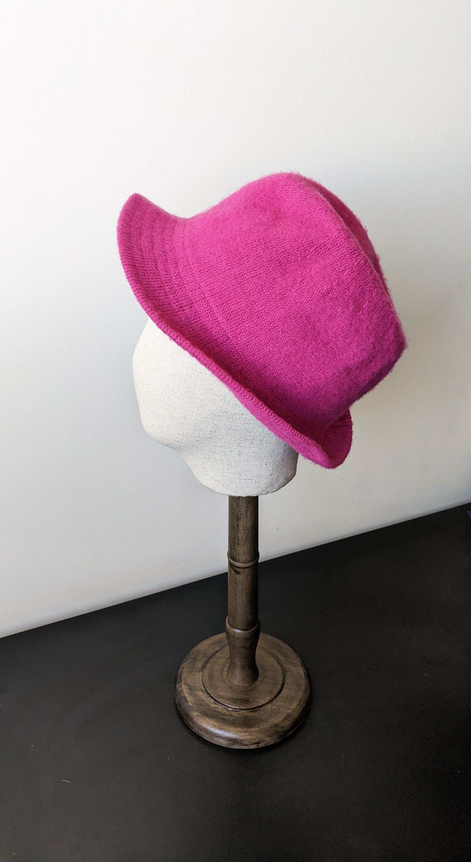 90s Fluffy Wool Fedora Hat, Bright Pink Headwear, Size Medium