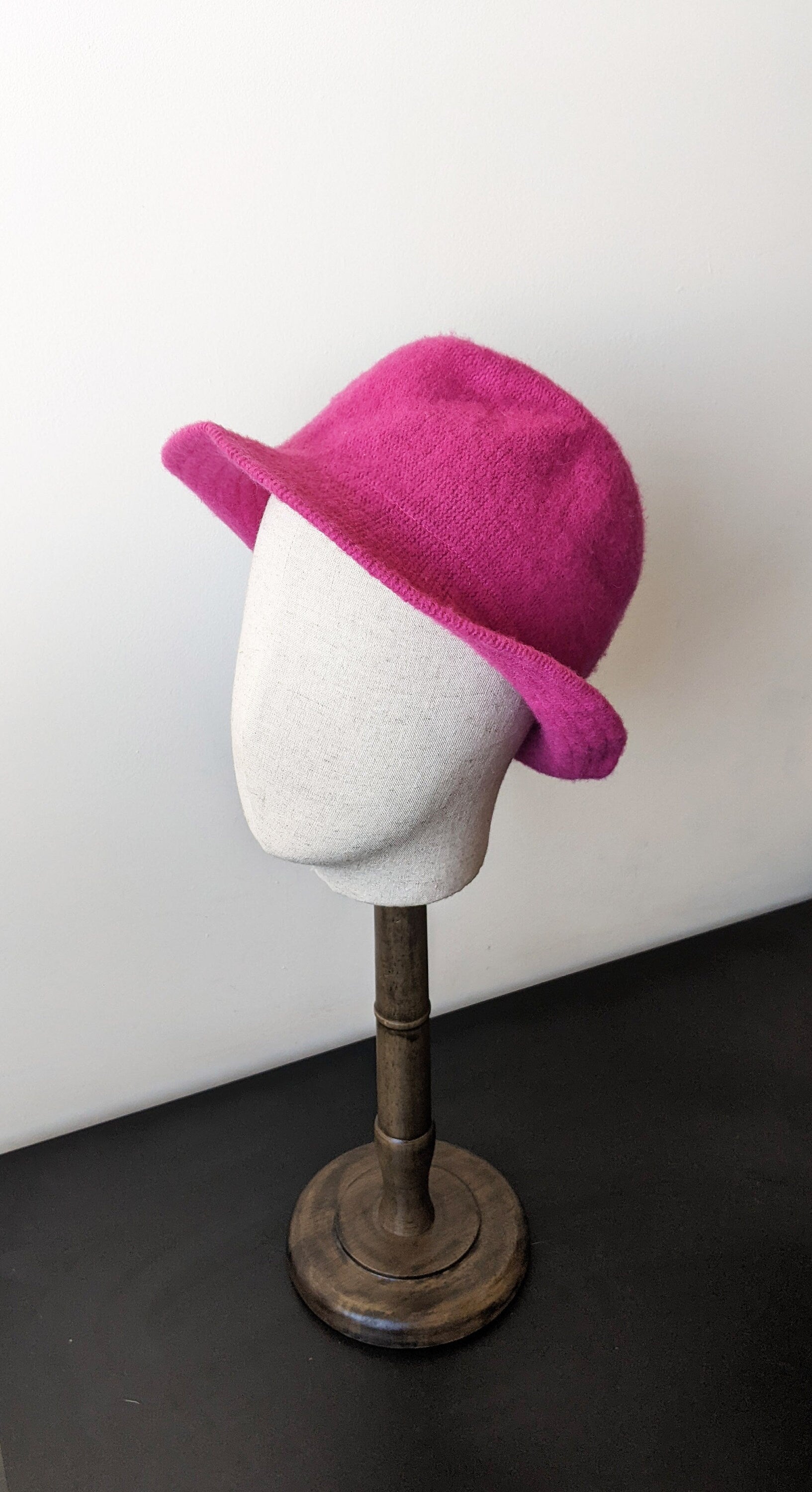 90s Fluffy Wool Fedora Hat, Bright Pink Headwear, Size Medium
