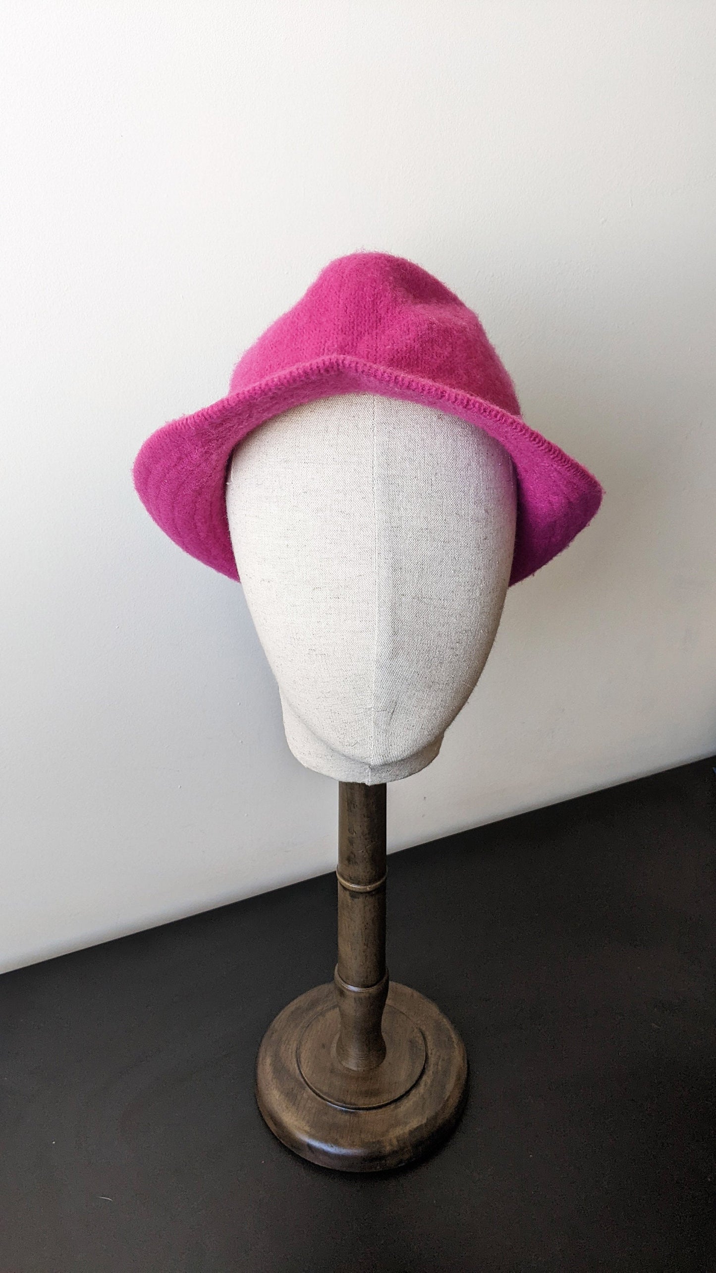 90s Fluffy Wool Fedora Hat, Bright Pink Headwear, Size Medium