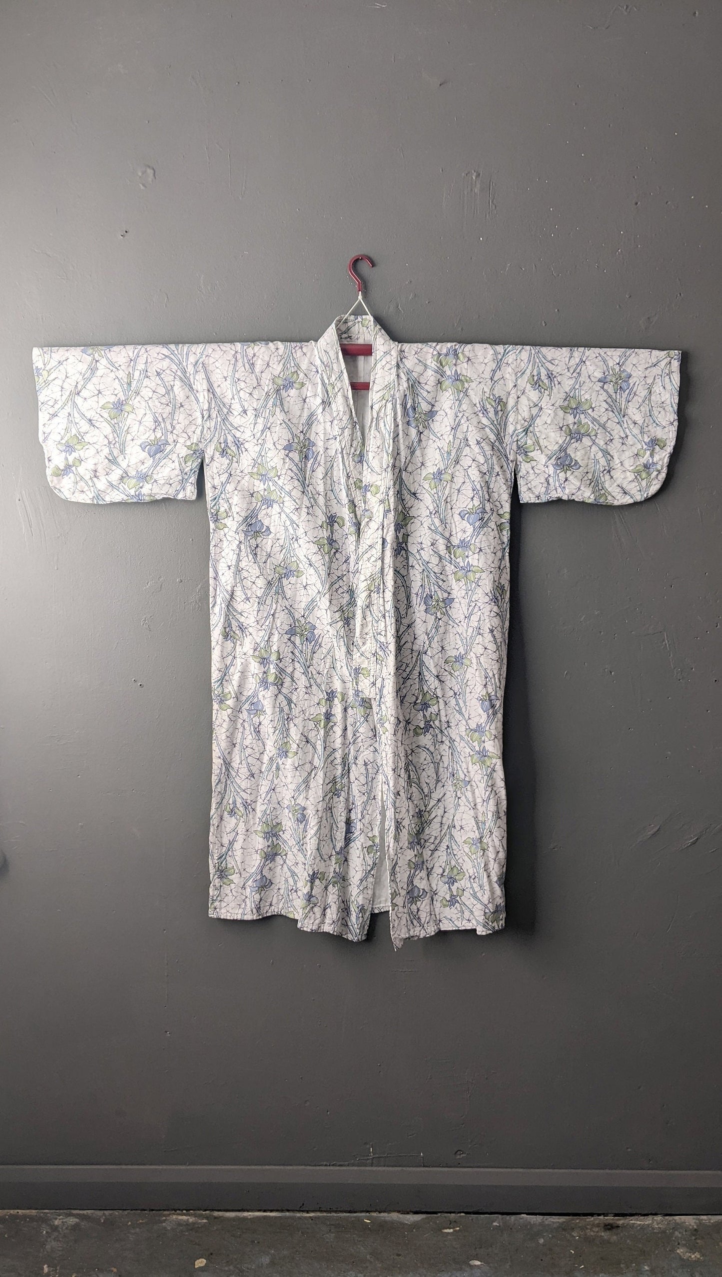 Vintage Cotton Flannel Kimono with Shoubu, Japanese Nemaki Bathrobe, Size Small to Large