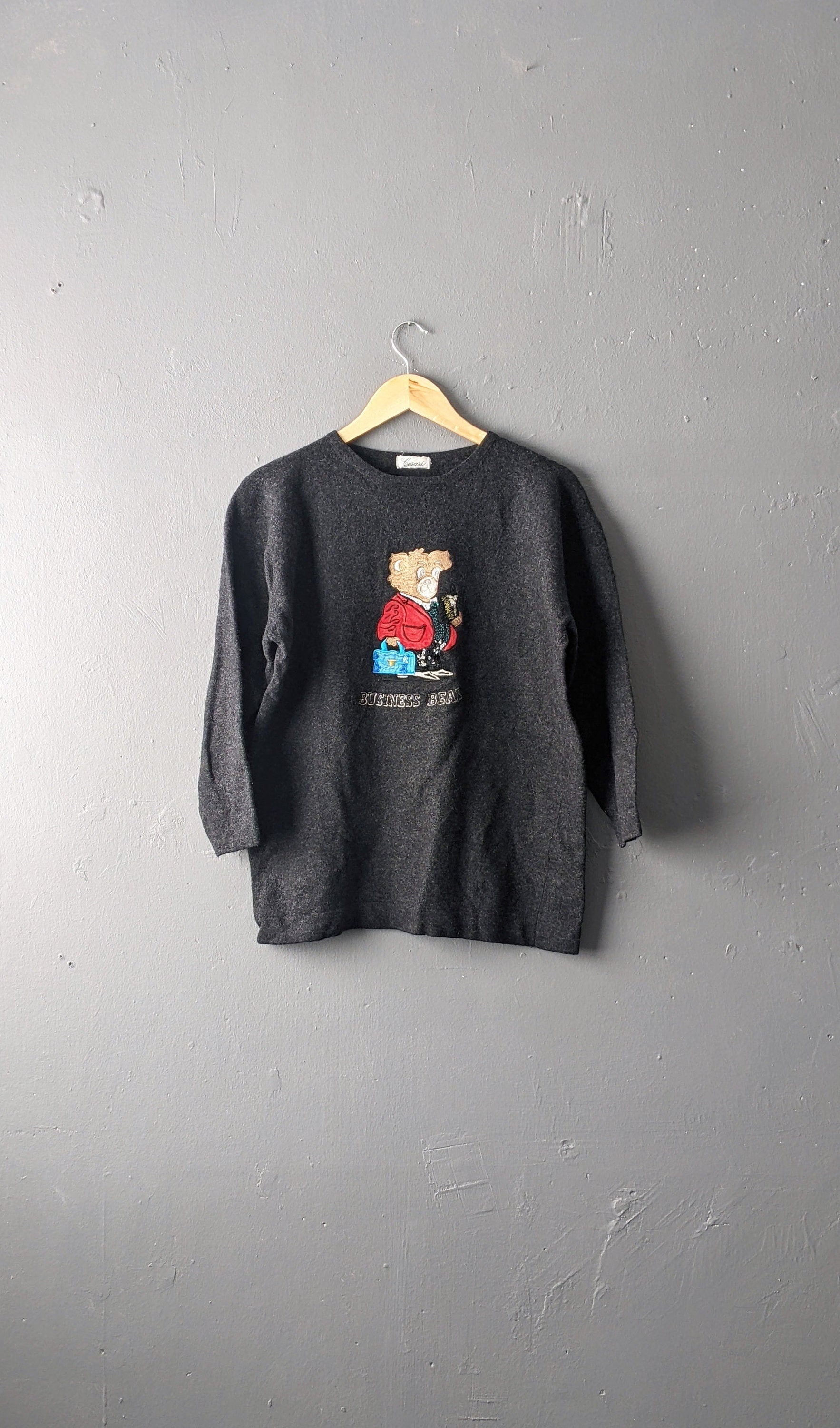 80s Teddybear Novelty Sweater, Kitsch Bear Wool Jumper, Size Large