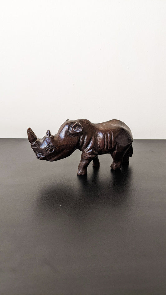 Vintage Wooden Handcarved Rhino, African Animal Safari Souvenir